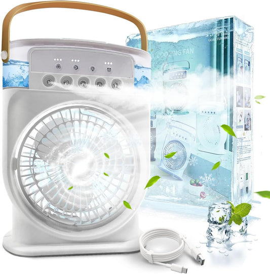  Climatiseur Portable Silencieux 4 En 1 - Ventilateur Brumisateur Eau, Mobile Sans Évacuation, Mini, Rechargeable - Clim Humidificateur Type-C Avec Minuterie (Blanc)