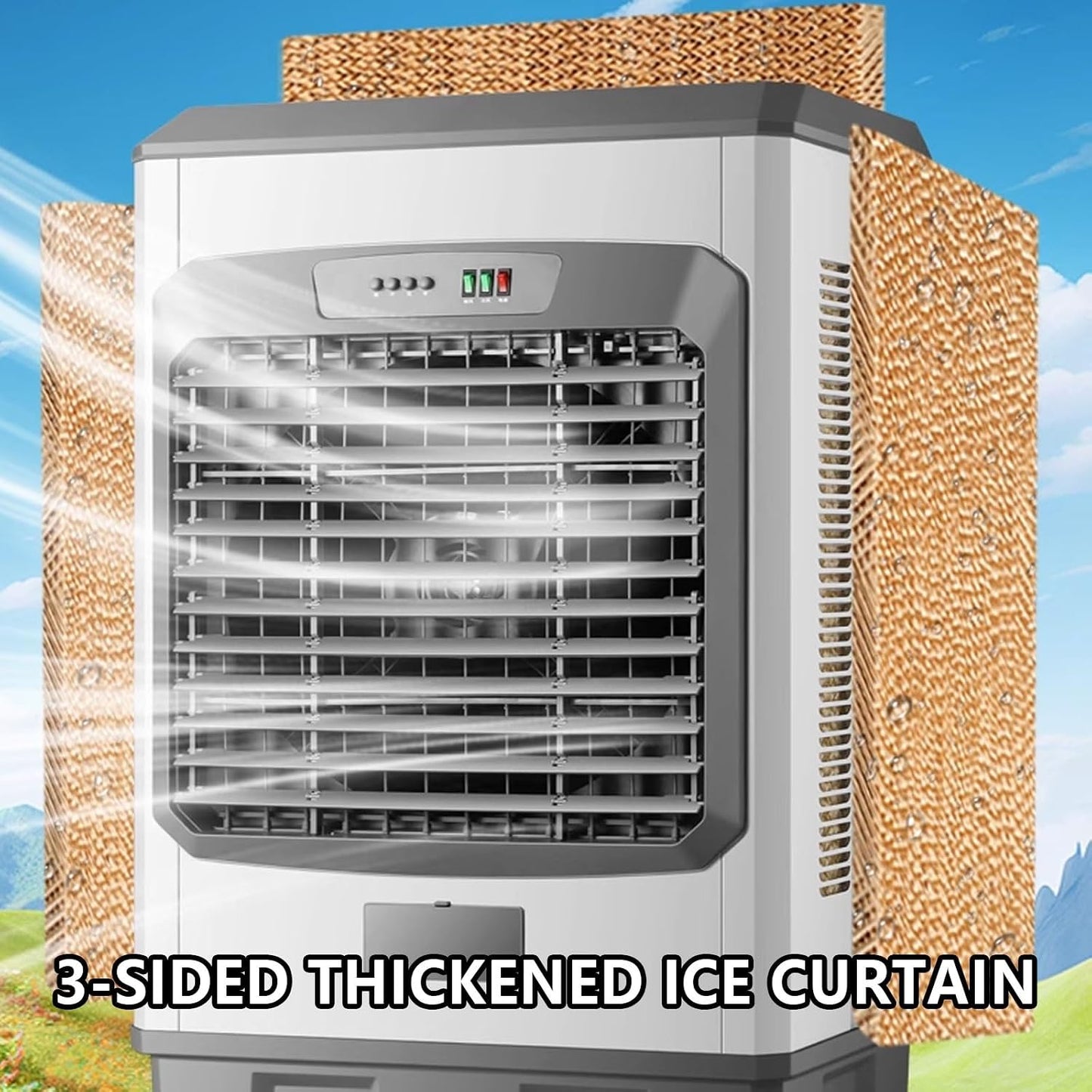 GENERIC Climatiseur Mobile 3 Vitesses Refroidisseur D'air Avec 6 Blocs Réfrigérants Et Un Tuyau De Raccordement D'eau 150 L Grand Réservoir D'eau 220 V