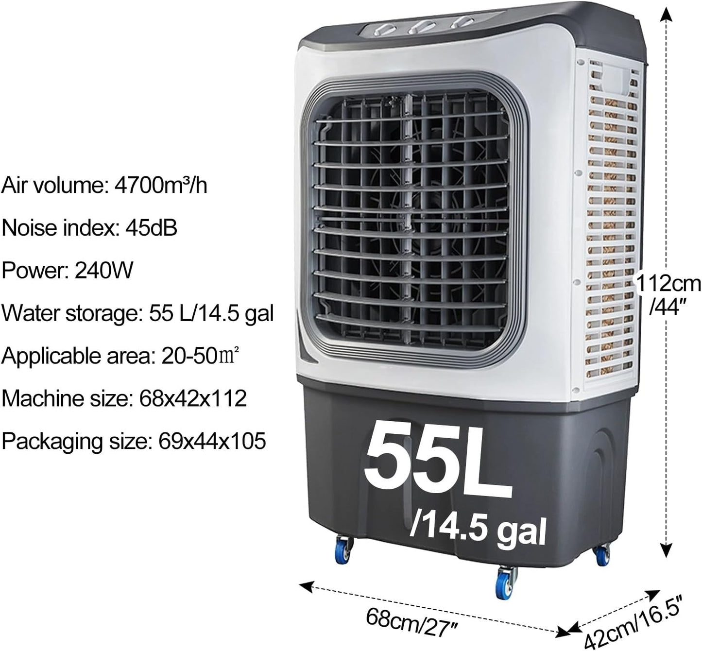 GENERIC Refroidisseur D'air Par évaporation Portable Avec Fonction D'humidification, Ventilateur De Refroidissement 3 En 1 Pour Intérieur Ou Extérieur, Patio, Garage