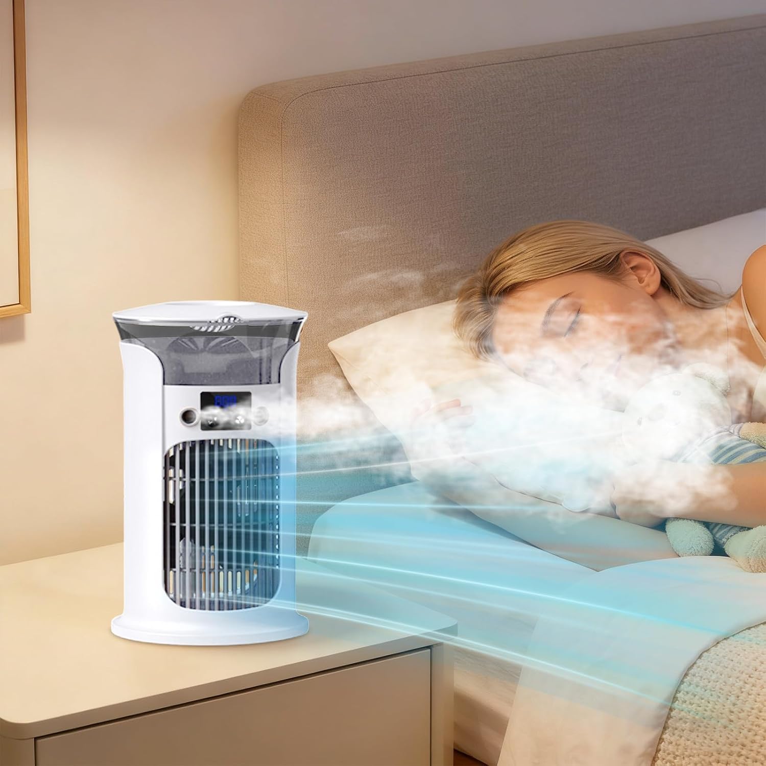  Mini Climatiseur Portable, Rafraîchisseur D'air évaporatif USB, 3 Vitesses, Sans Tuyau D'évacuation, Silencieux, Idéal Pour La Maison, Le Bureau Ou Une Chambre, Réservoir D'eau De 880 Ml (Blanc)