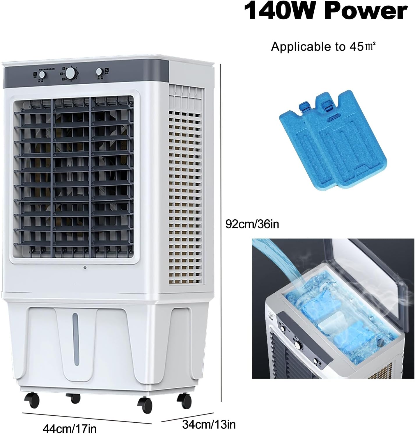  Climatiseur Par évaporation 3 Vitesses, Refroidisseur D'air Portable Pour Pièce, Extérieur, Commercial, Bureau, Volume D'air De 7 000 M³/h