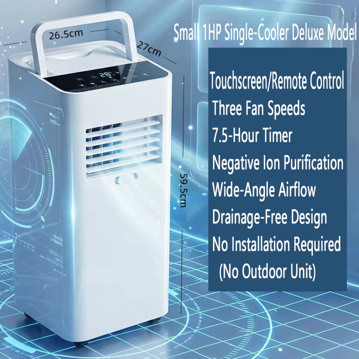 GENERIC Climatiseur Portable De 7000 BTU Pour Grandes Pièces Et Chambres Jusqu'à 300 M², Ventilateur De Refroidissement Intelligent Ultra Silencieux De 30 DB Avec Ventilateur Déshumidificateur, Mode Veille Et
