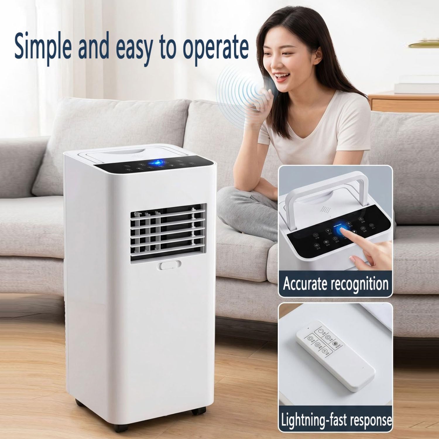 GENERIC Climatiseur Portable De 7000 BTU Pour Grandes Pièces Et Chambres Jusqu'à 300 M², Ventilateur De Refroidissement Intelligent Ultra Silencieux De 30 DB Avec Ventilateur Déshumidificateur, Mode Veille Et