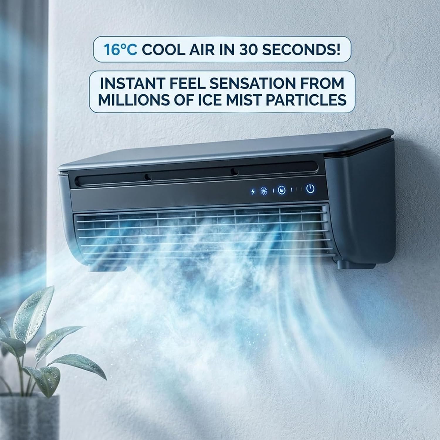  Climatiseur De Charge Sans Fil, Unité De Climatisation Murale Avec Télécommande Et Crochet Adhésif, 3 Vitesses, 6000 MAh USB Charge, Ventilateur De Refroidissement Pour La Cuisine, Dortoir, Bureau Bla