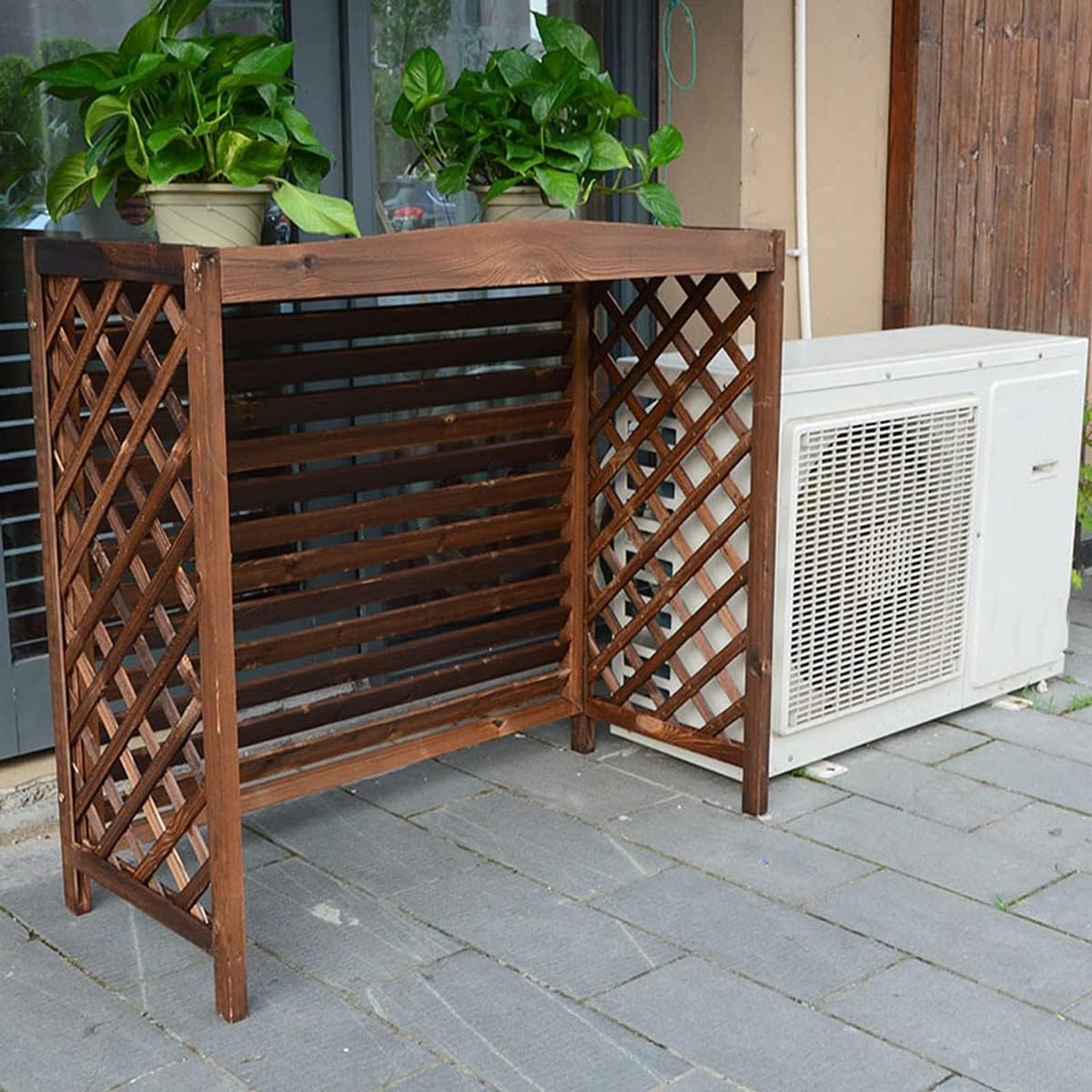  Housse De Protection Pour Climatiseur Extérieur, Clôture En Bois Pour Balcon, Cadre De Support En Bois Massif Pour Climatiseur, Flux De Pompes à Chaleur Dissimulé