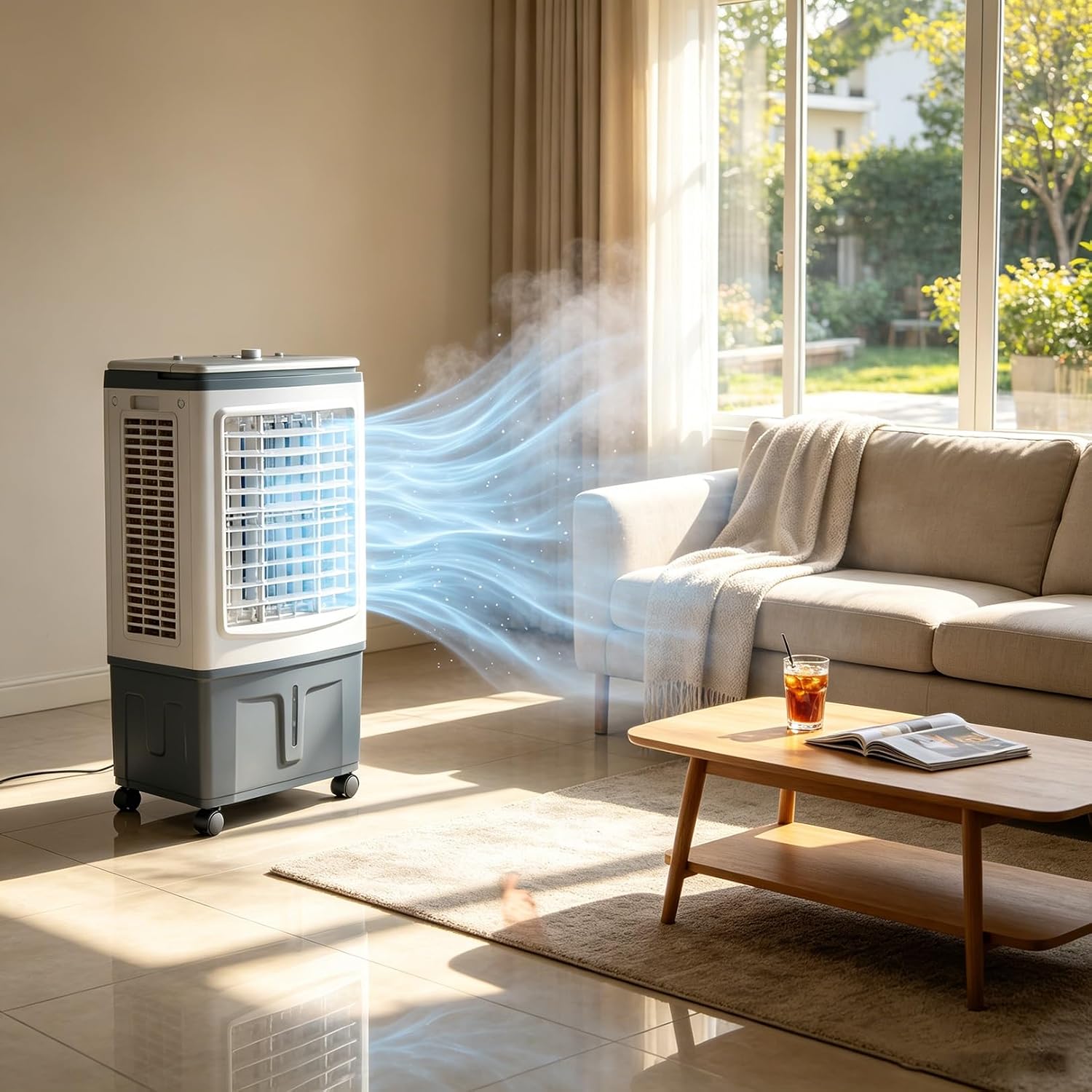 GENERIC Ventilateur Refroidisseur D'air Portable Avec Réservoir De 30 L, Rideau D'eau Triple Face, Balançoire Automatique à 120°, 3 Vitesses De Ventilateur, For Chambre, Terrasse Et Camping-car
