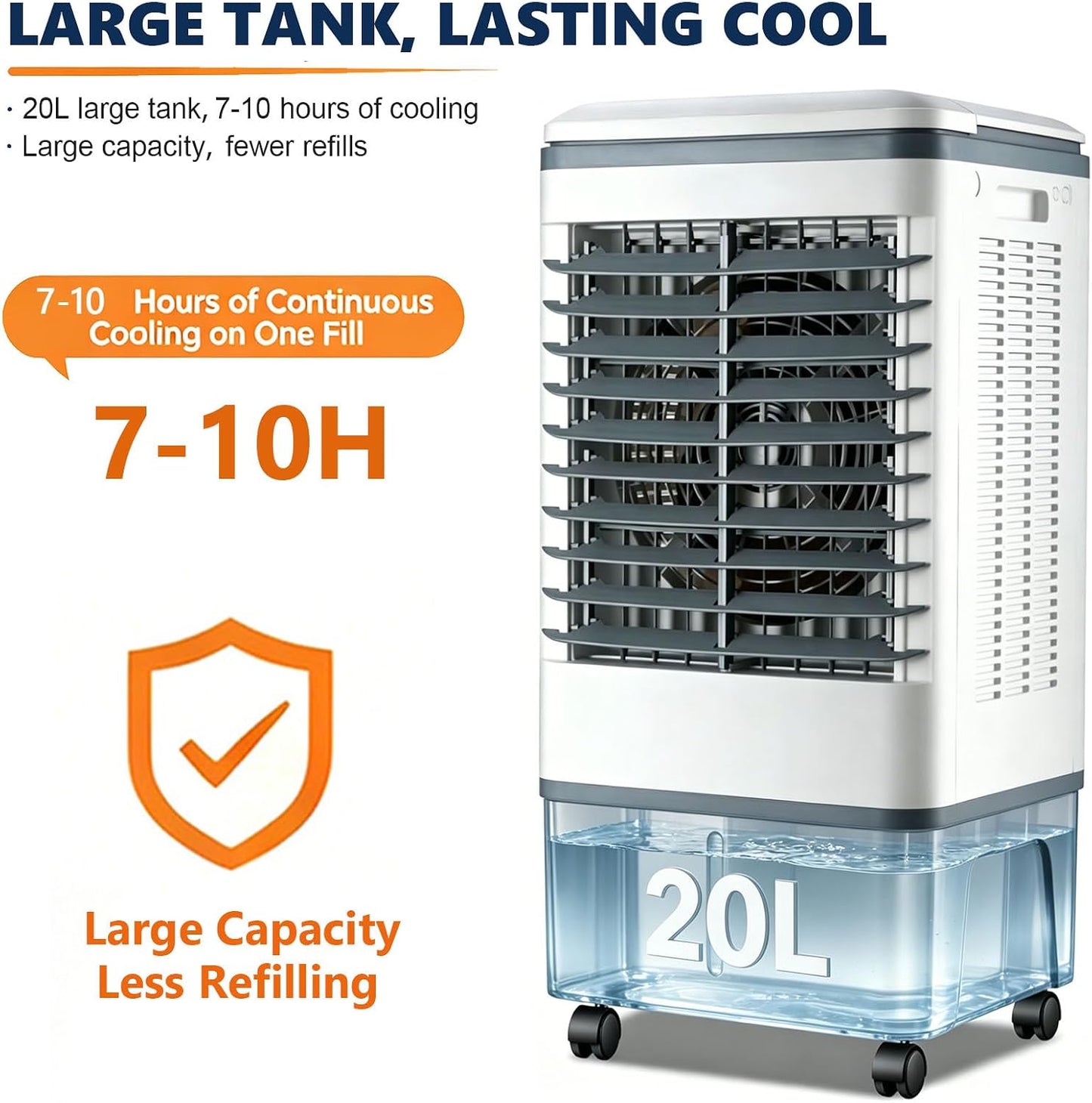 GENERIC 3 En 1 Ventilateur De Refroidissement à Air évaporatif Portable Avec Télécommande, Humidificateur De Brive De Réservoir De 20L Pour Le Bureau De Chambre, Unité De Refroidissement Silencieuse Avec Paqu