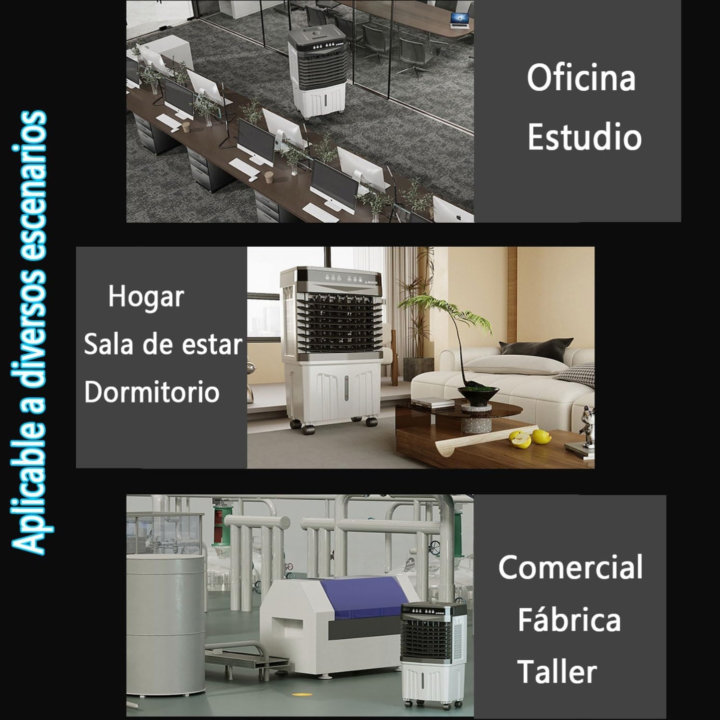 GENERIC Refroidisseur D'air évaporatif Portable Avec Télécommande, 3 Vitesses, 12H Minuterie, 180CFM Ventilateur De Refroidissement Pour Garage Commercial, Fonctionnement Silencieux, Grand Réservoir D'eau, Ro