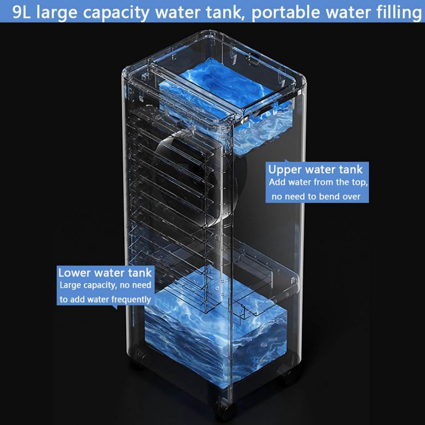  Climatiseur Portable Sans Conduit Avec Réservoir D'eau De 9 L, Télécommande, Minuterie 15 H, Arrêt Automatique, Ventilateur à 3 Vitesses Pour Chambre, Bureau, Maison