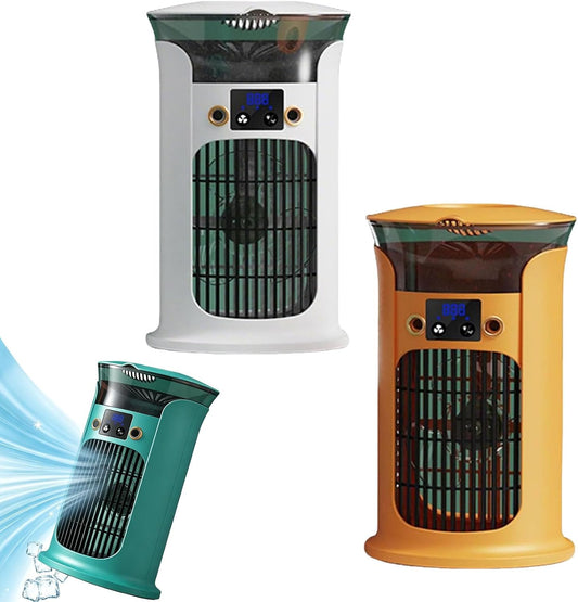 GENERIC Ventilateur De Refroidisseur D'air De Bureau 3-en-1, Ventilateur De Refroidissement De Climatiseur Portable Avec Humidificateur De Réservoir D'eau Et éclairage à Sept Couleurs (Blanc + Jaune)