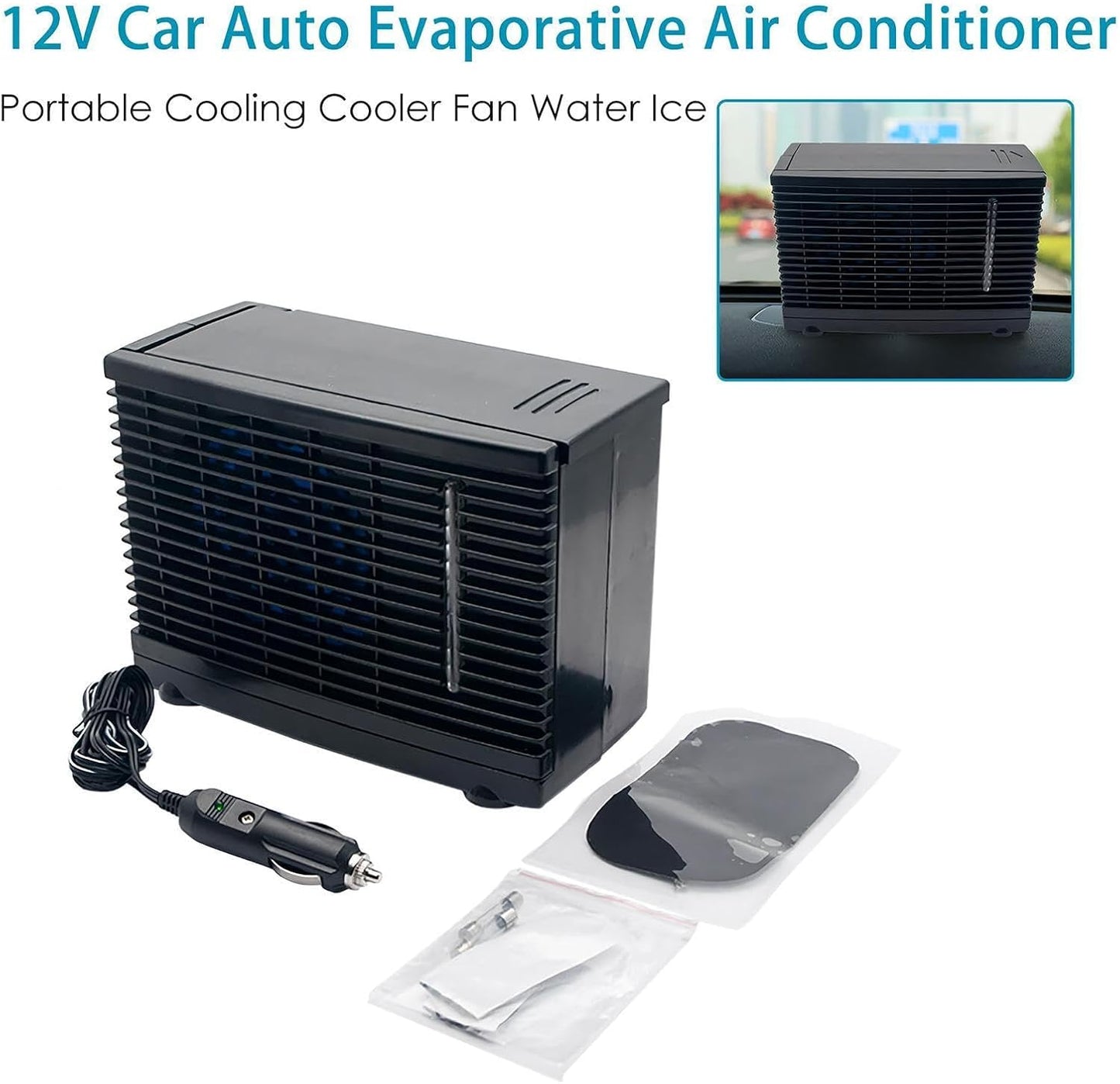  Ventilateur Rafraîchisseur D'air Portable Par évaporation, 12 V, Avec Réservoir D'eau. Climatiseur Personnel Silencieux Et Idéal Pour Voiture, Camion, Camping-car Et Bureau, 200x110x150 Mm