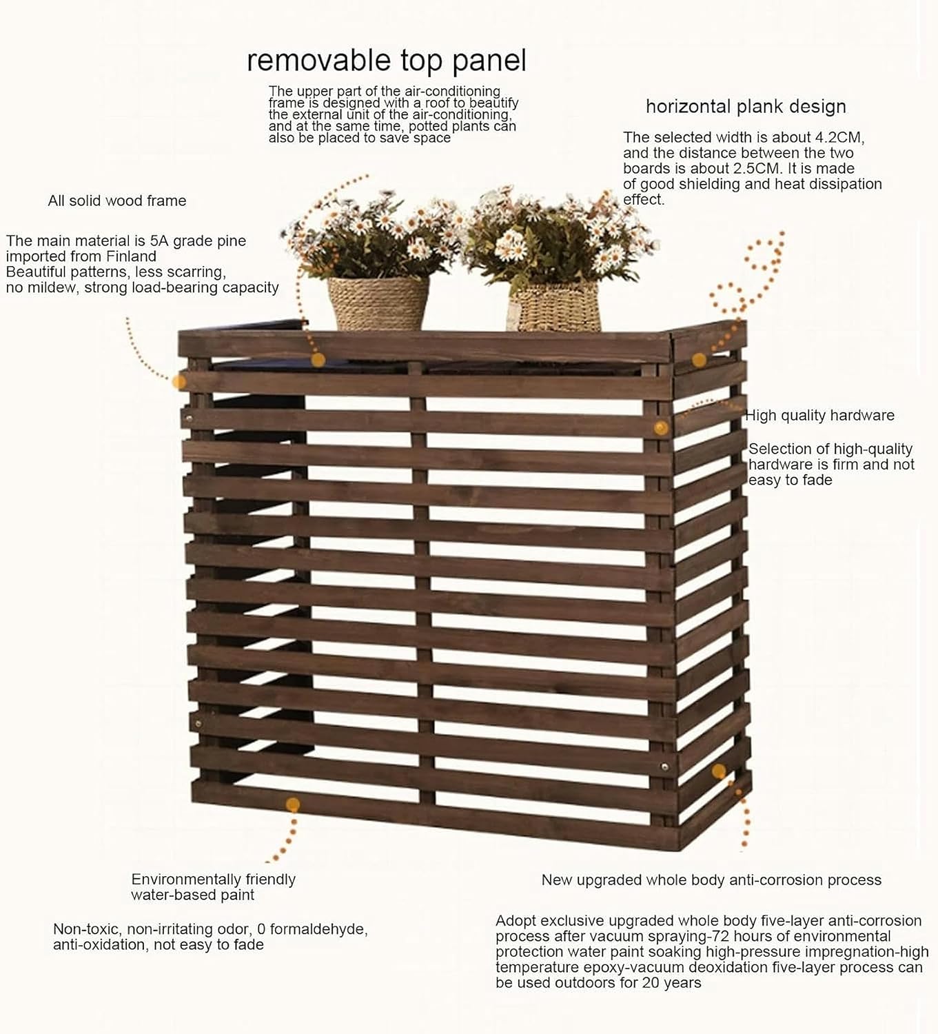  Housse De Protection Pour Climatiseur Extérieur - Design En Bois Pour Dissimuler Les Unités Extérieures - Clôture Résistante Aux Intempéries Pour Climatiseur, Idéale Pour Les Jardins Et Les Terrasses
