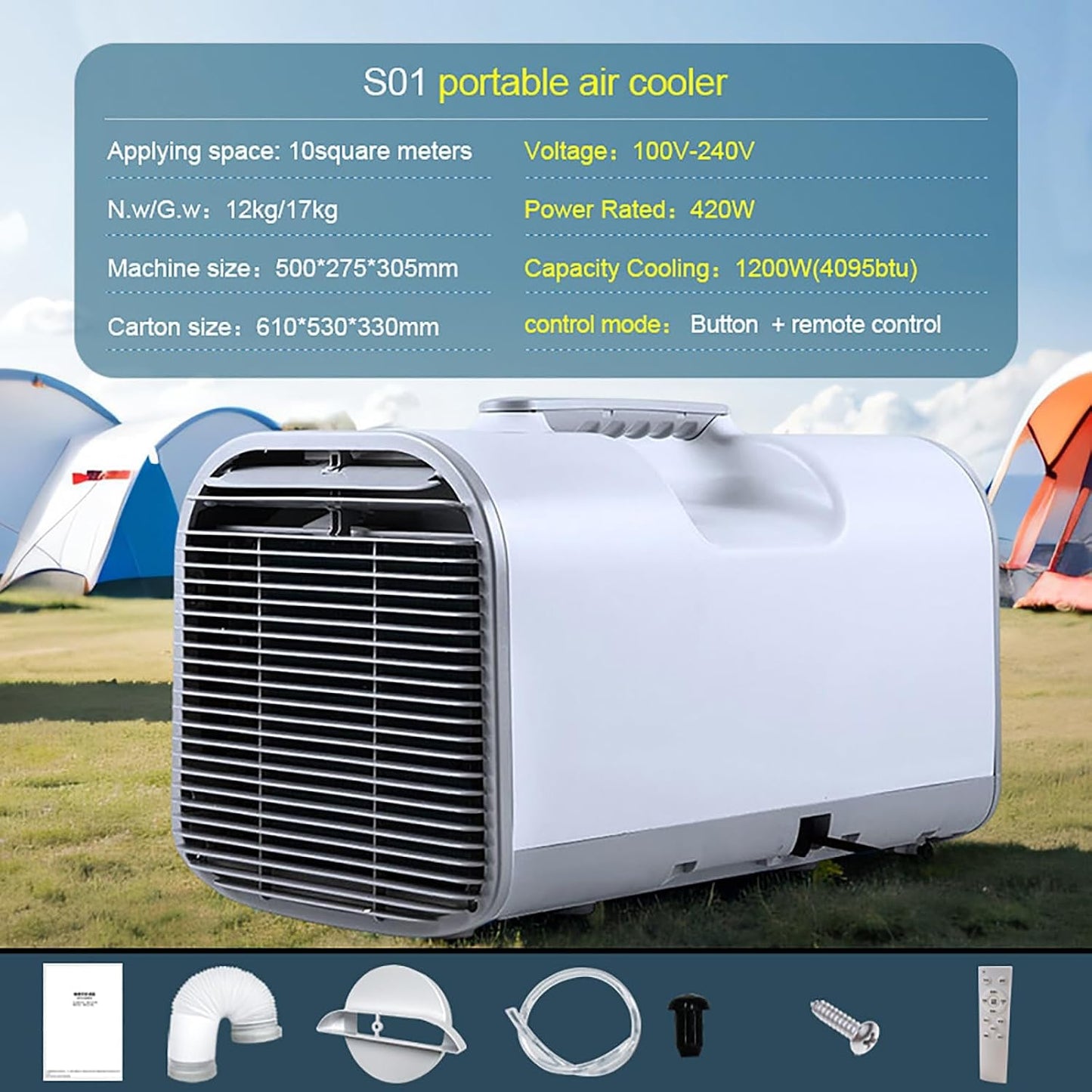 GENERIC Refroidisseur De Climatiseur Portable, 4100 BTU Refroidissement Rapide Et Déshumidificateur Pour Camping, Camping-car, Voiture, Camion, Camionnette, Pêche – Solution De Refroidissement Efficace De 420