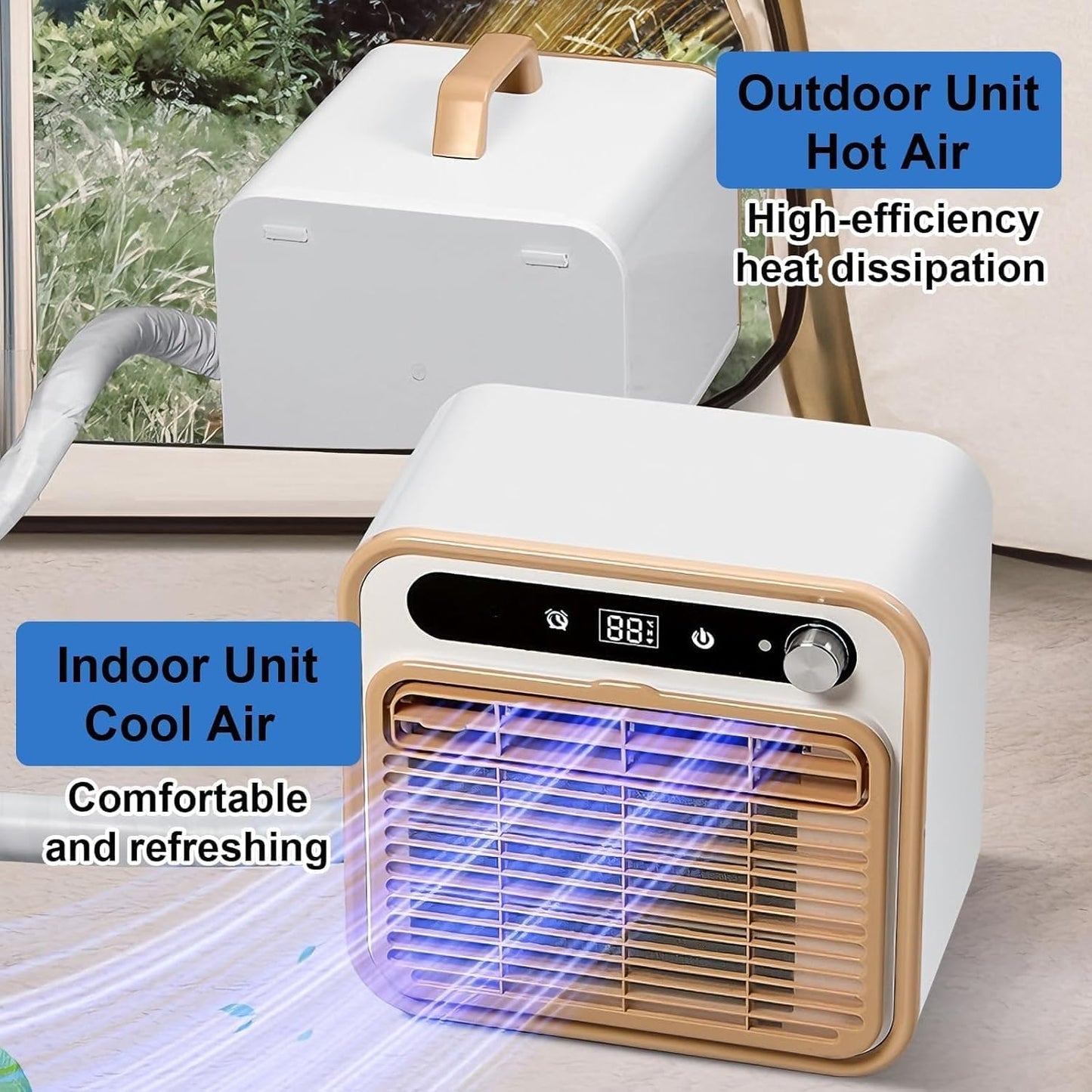 GENERIC Climatiseur Portable Split 1500 W - Unité De Refroidissement Silencieuse Avec Un Débit Dair De 130 M³/h, Minuterie 12 H, Télécommande Tactile Et One Color 2m Connecting Pipe