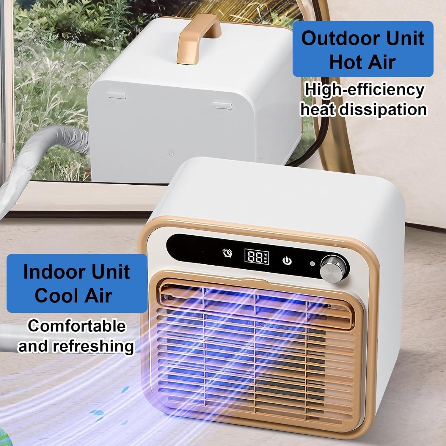 GENERIC Climatiseur Portable Split 1500 W - Unité De Refroidissement Silencieuse Avec Un Débit Dair De 130 M³/h, Minuterie 12 H, Télécommande Tactile Et One Color 2m Connecting Pipe