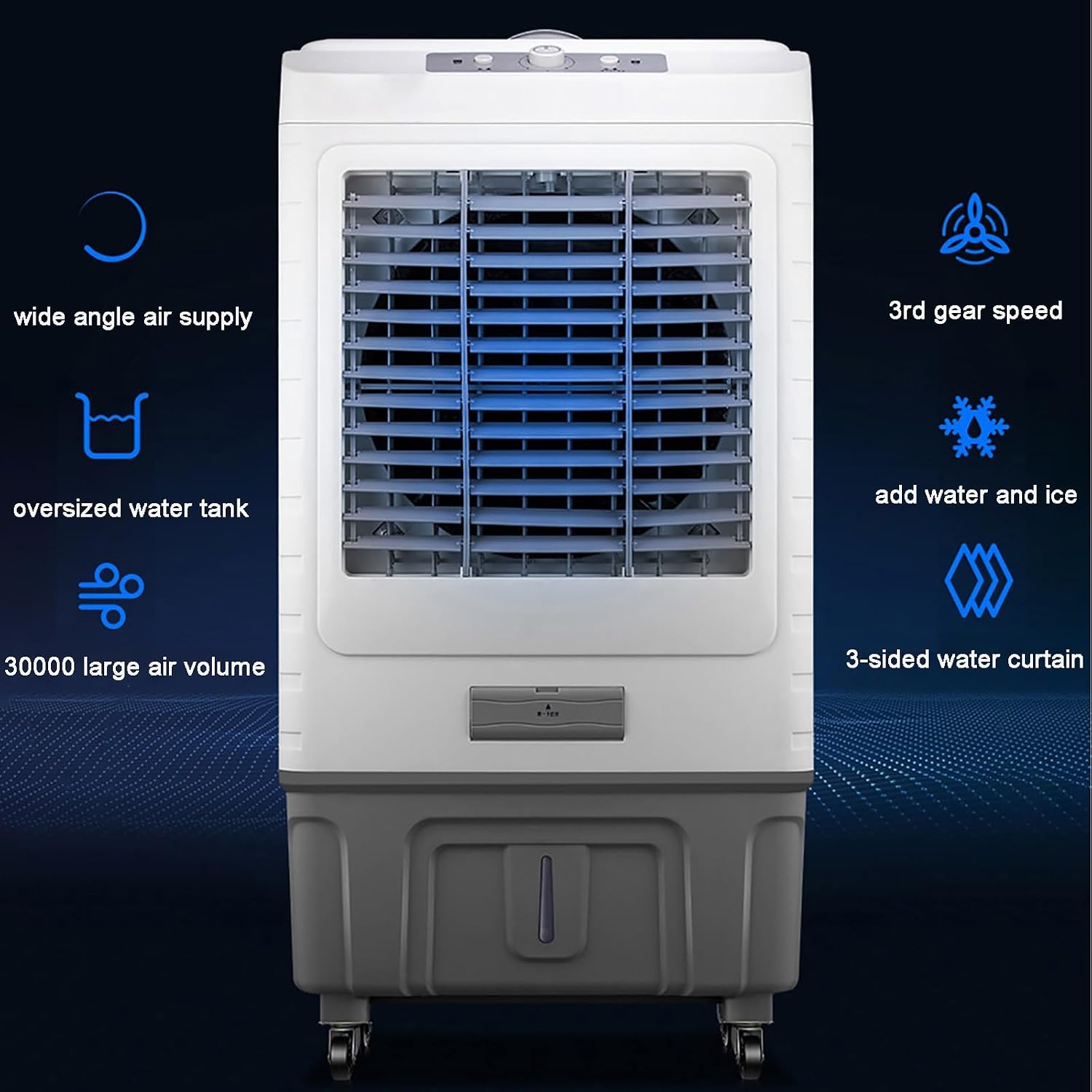  Refroidisseur D'air 3 En 1 Climatiseur Mobile Avec Réservoir D'eau De Grande Capacité De 80 L, Léger, Silencieux, 3 Vitesses De Vent Pour Une Utilisation Intérieure En Extérieur (Size : 80L)