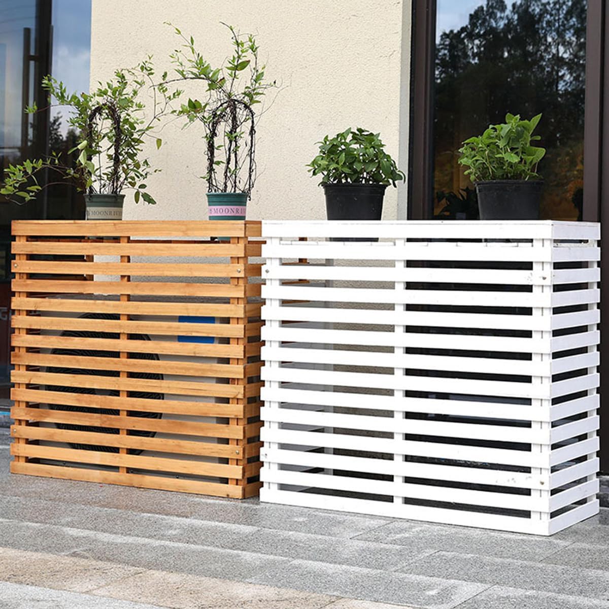 GENERIC Housse De Climatiseur D'extérieur En Bois Massif Avec Persiennes Pour Climatiseur, Abri Multifonction Pour Fleurs, 85 X 35 X 80 Cm