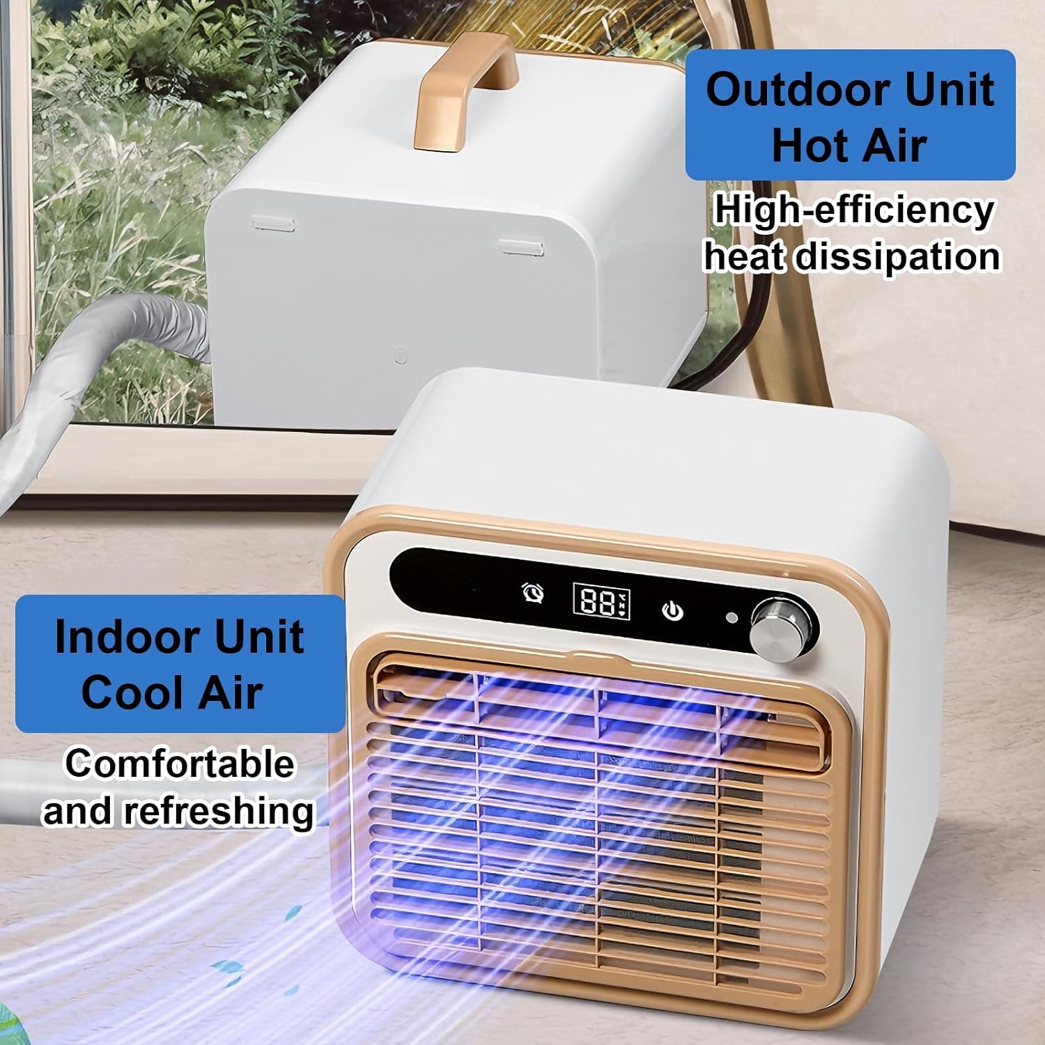GENERIC Climatiseur Portable Split, 5000 Btu Unité De Refroidissement Silencieuse Et Intelligente Avec Commande Tactile & Minuterie De 12h – Multi-scènes Pour Chambre, Bureau, With 1.5-meter Connecting Pipe