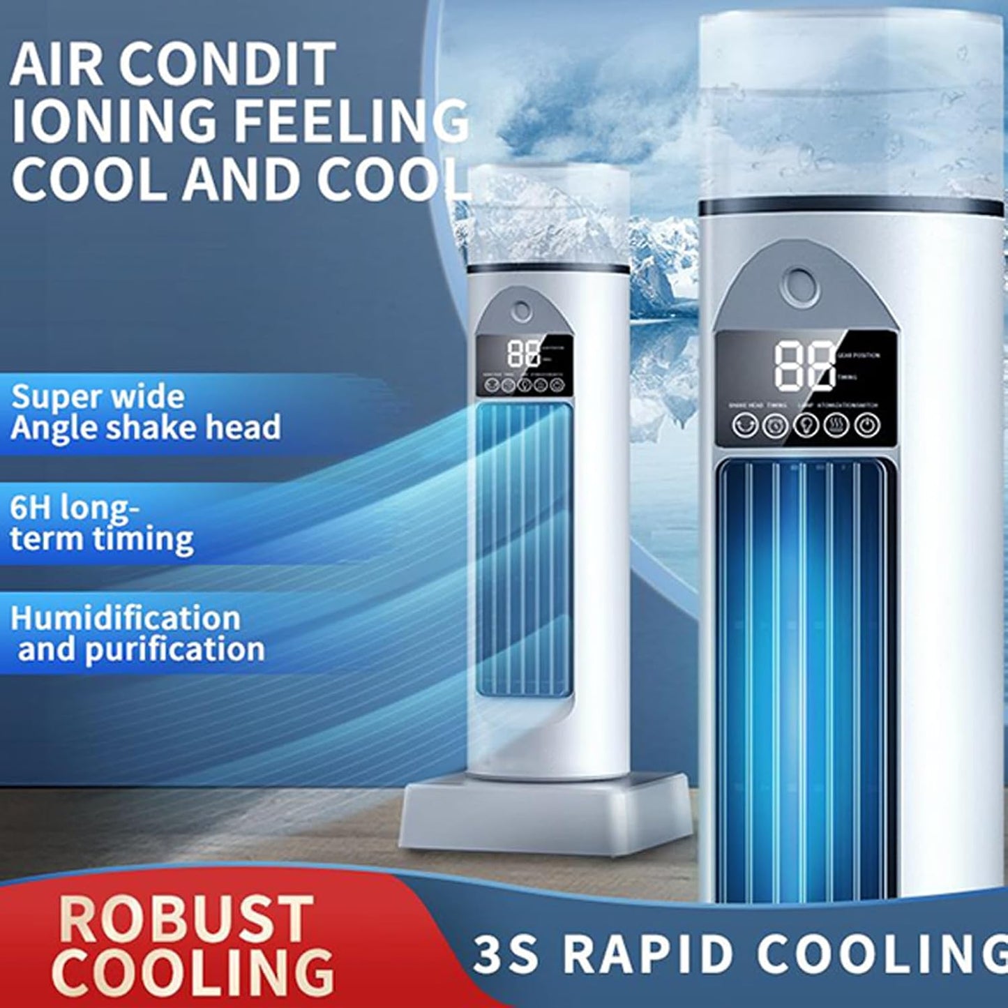 GENERIC Ventilateur AC Portable | Climatiseur à Air Frais | 6 Vitesses Oscillantes Sans Pales Avec Télécommande Et Réservoir D'eau, Humidificateur Pour La Maison, Le Bureau, Le Garage Intérieur