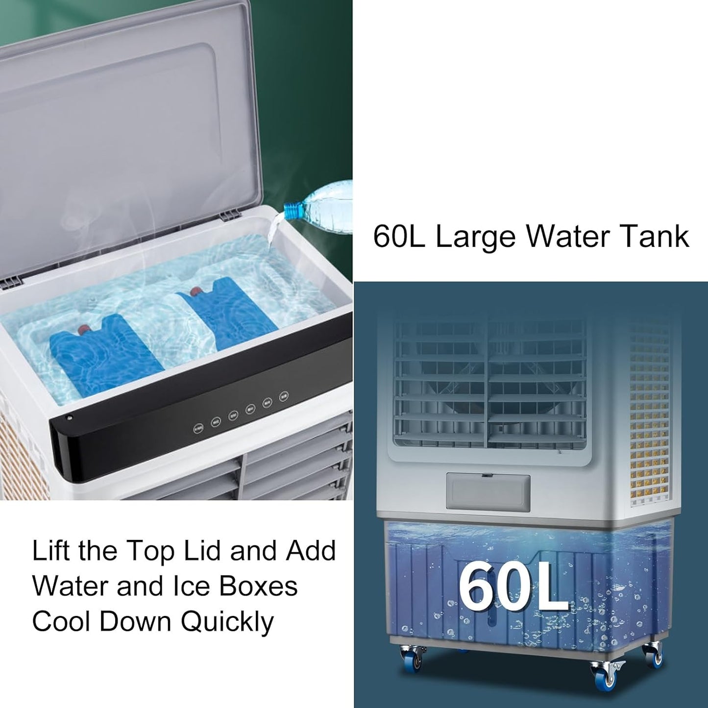 GENERIC Refroidisseur D'air Par évaporation Avec Réservoir D'eau De 60 L, Minuterie 12 H, 3 Réglages De Vitesse Pour Le Refroidissement à Domicile Et Au Bureau