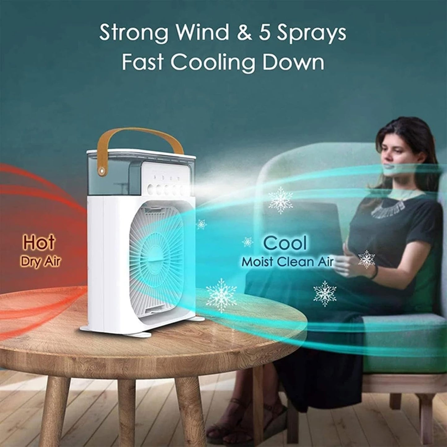 GENERIC Mini Climatiseur Portable, Refroidisseur Par évaporation USB, 3 Vitesses, LED 7 Couleurs, Humidificateur Pour Bureau Et Extérieur, Solution De Refroidissement économe En énergie