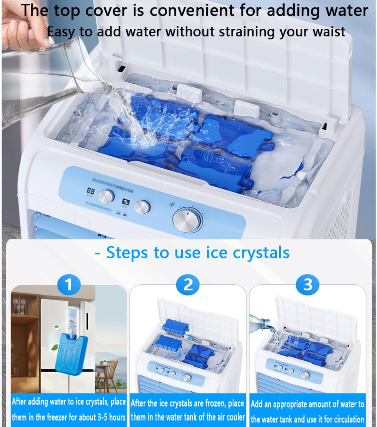 GENERIC Refroidisseur D'air Par évaporation Portable, Ventilateur à 3 Vitesses Avec Blocs De Glace, Oscillation à 120°, Silencieux, 36 DB, Mobile Pour Chambre à Coucher, Bureau, Maison