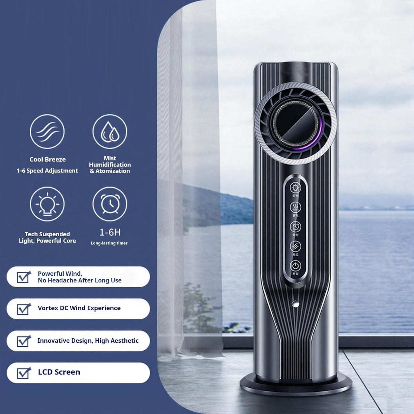  Climatiseur Mobile Sans Évacuation, Rafraichisseur D'Air Silencieux, Ventilateur Colonne Sans Lame, Climatiseur Portable Pour Chambre, Ventilateur De Table, Refroidisseur D'Air Gris Argent