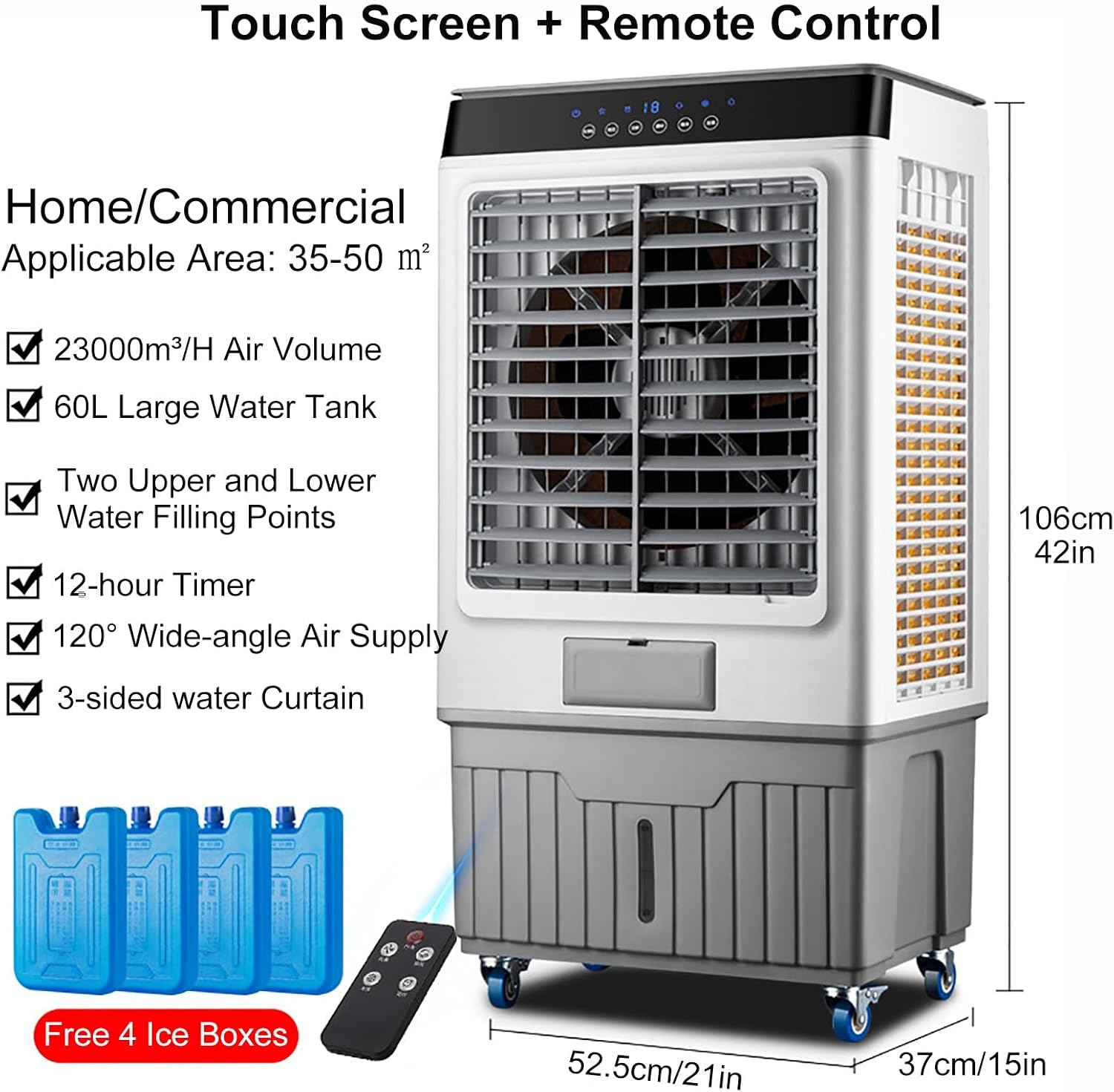 GENERIC Refroidisseur D'air Par évaporation Avec Réservoir D'eau De 60 L, Minuterie 12 H, 3 Réglages De Vitesse Pour Le Refroidissement à Domicile Et Au Bureau