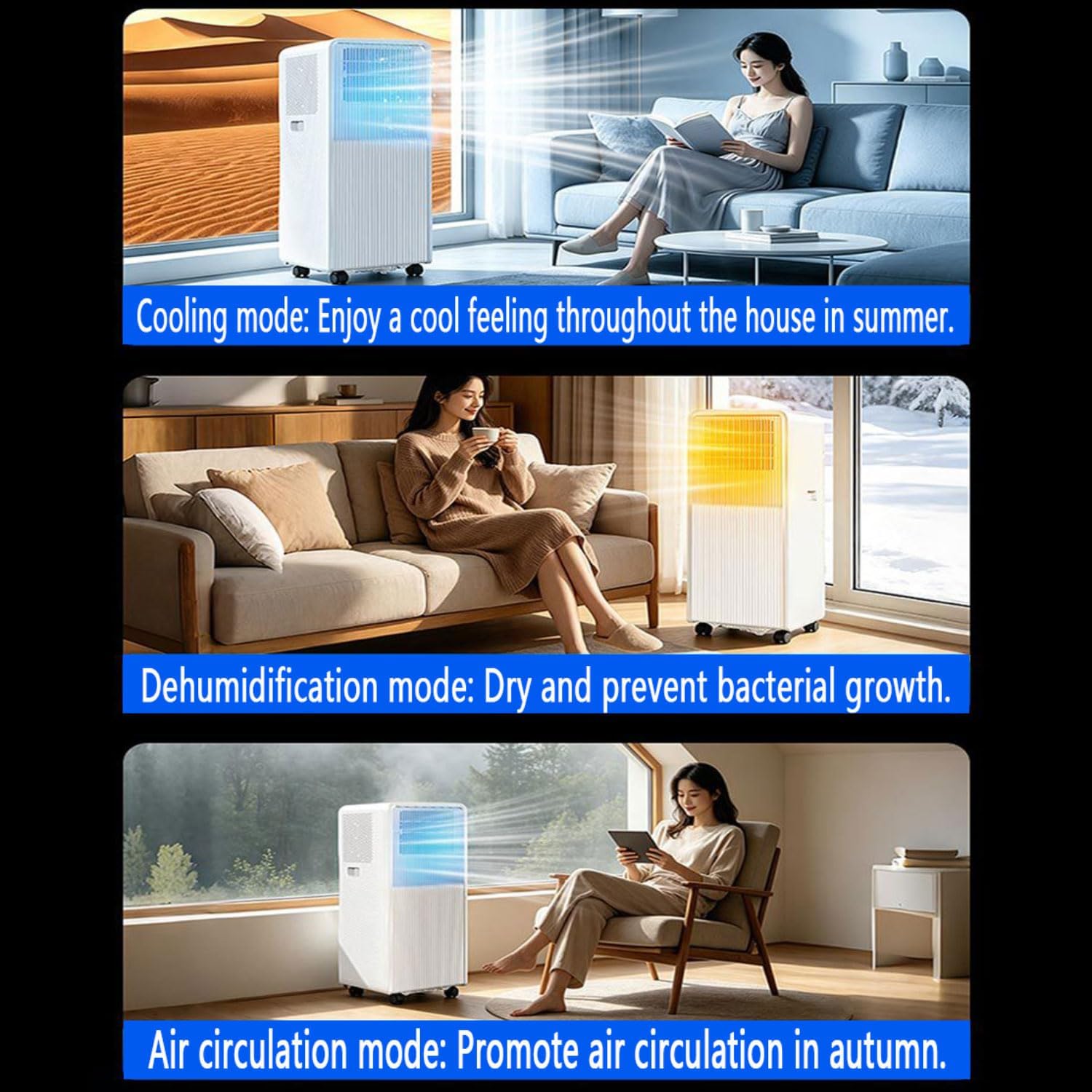  Climatiseur Portable 8000 BTU Pour Grande Pièce Jusqu'à 300 Pieds Carrés, AC Intelligent Avec Télécommande, Refroidissement Rapide, Déshumidificateur, Mode De Sommeil Silencieux, Kit De Fenêtre Inclus