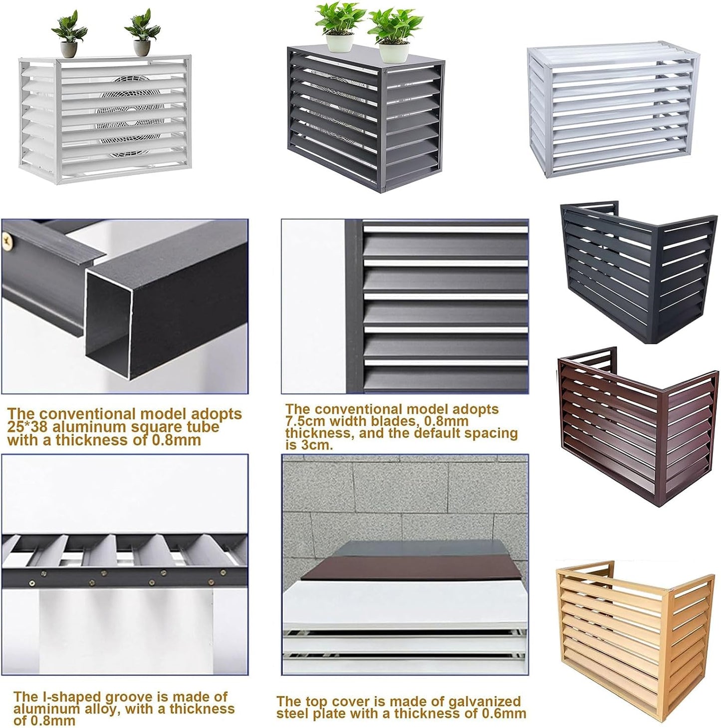 GENERIC Housse De Protection Pour Climatiseur Extérieur En Aluminium Pour Pompe à Chaleur 1,5P/2 ~ 3P/5P Unités Résistantes Aux Intempéries AC Clôture D'intimité Utilisation Extérieure Empêche Les Dommages Et