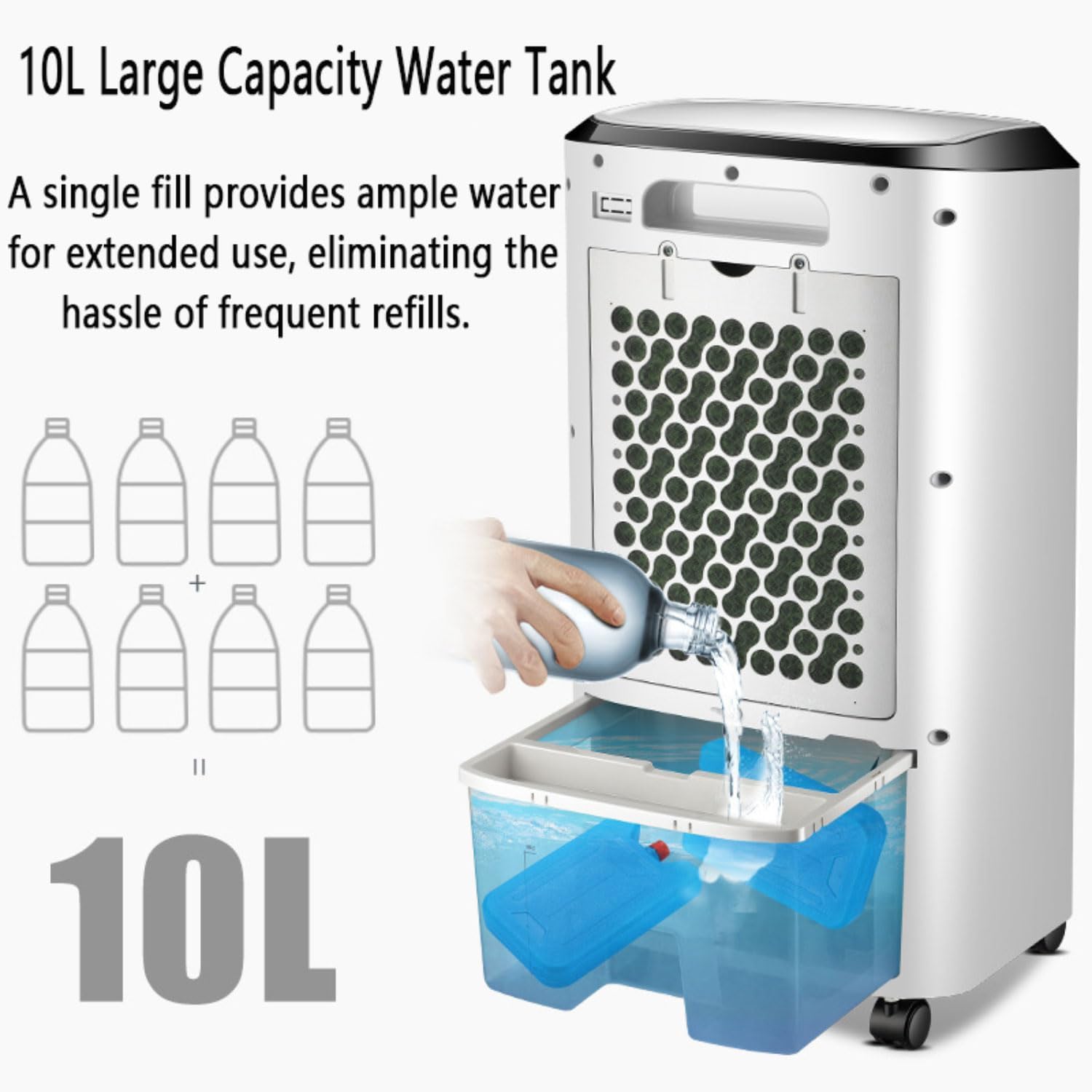 GENERIC Climatiseur évaporatif Avec Réservoir D'eau De 10 L, Oscillation à 60°, Minuterie 8 H, 3 Modes Et 3 Vitesses, Climatiseur Portable Pour Chambre Ou Bureau