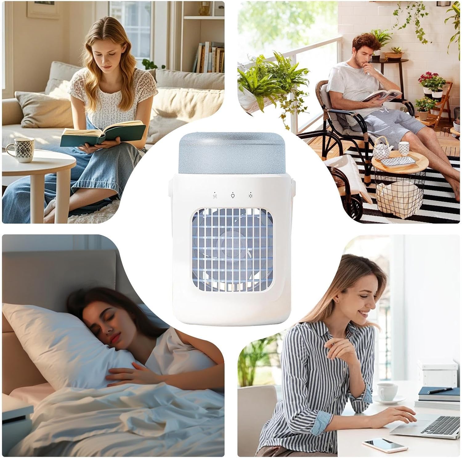  Rafraîchisseur D'air | Ventilateur Rafraîchissant Pour Lit Et Chambre - Ventilateur Humidificateur Rechargeable Avec Réservoir 0.6L Pour Bureau Chambre Tente Pique-nique Maison