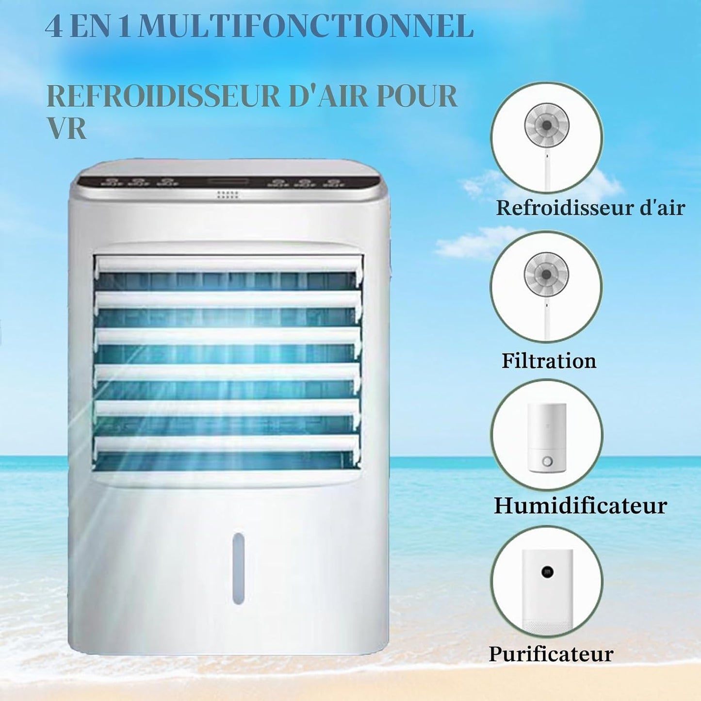GENERIC Climatiseur Portable Avec Télécommande, Refroidissement Par évaporation, Ventilateur 4 En 1 Pour Véhicules Et Utilisation En Intérieur