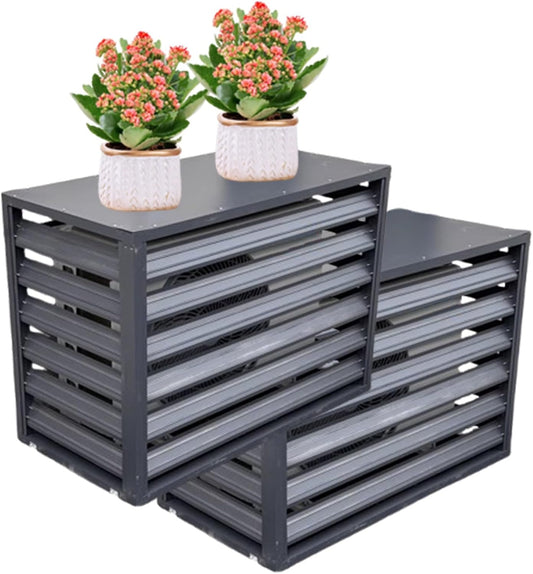  Lot De 2 Grilles De Protection Pour Climatiseurs Mini-Split Extérieurs, En Aluminium, Pour Protection De La Vie Privée, Pour Pompes à Chaleur, Antivol (Noir, 110 X 60 X 80 Cm)