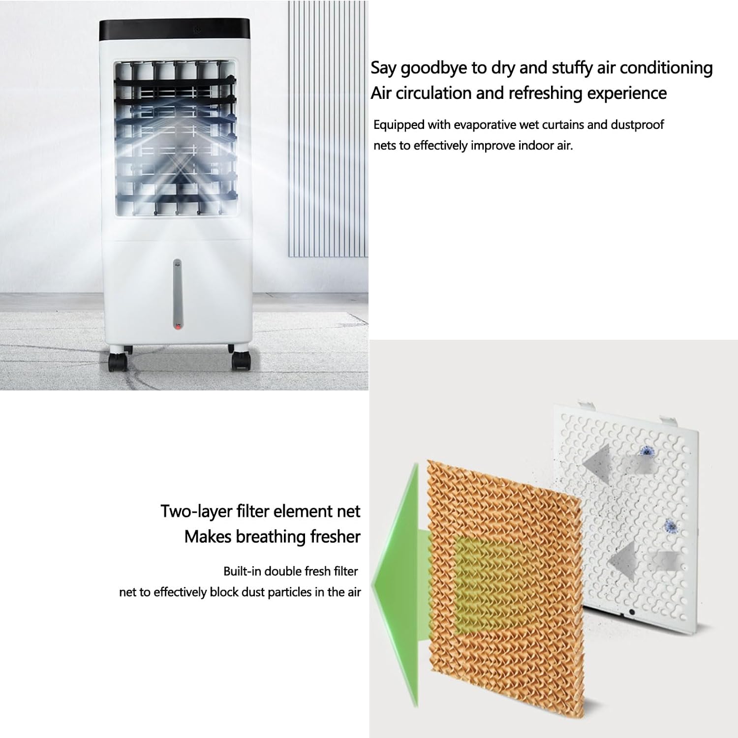  Climatiseur Portable, Rafraîchisseur D'air Par évaporation, Oscillation Automatique Grand Angle à 60°, 3 Vitesses Réglables, Minuterie 7 H, Réservoir D'eau De 10 L, Pour La Maison Et Le Bureau.