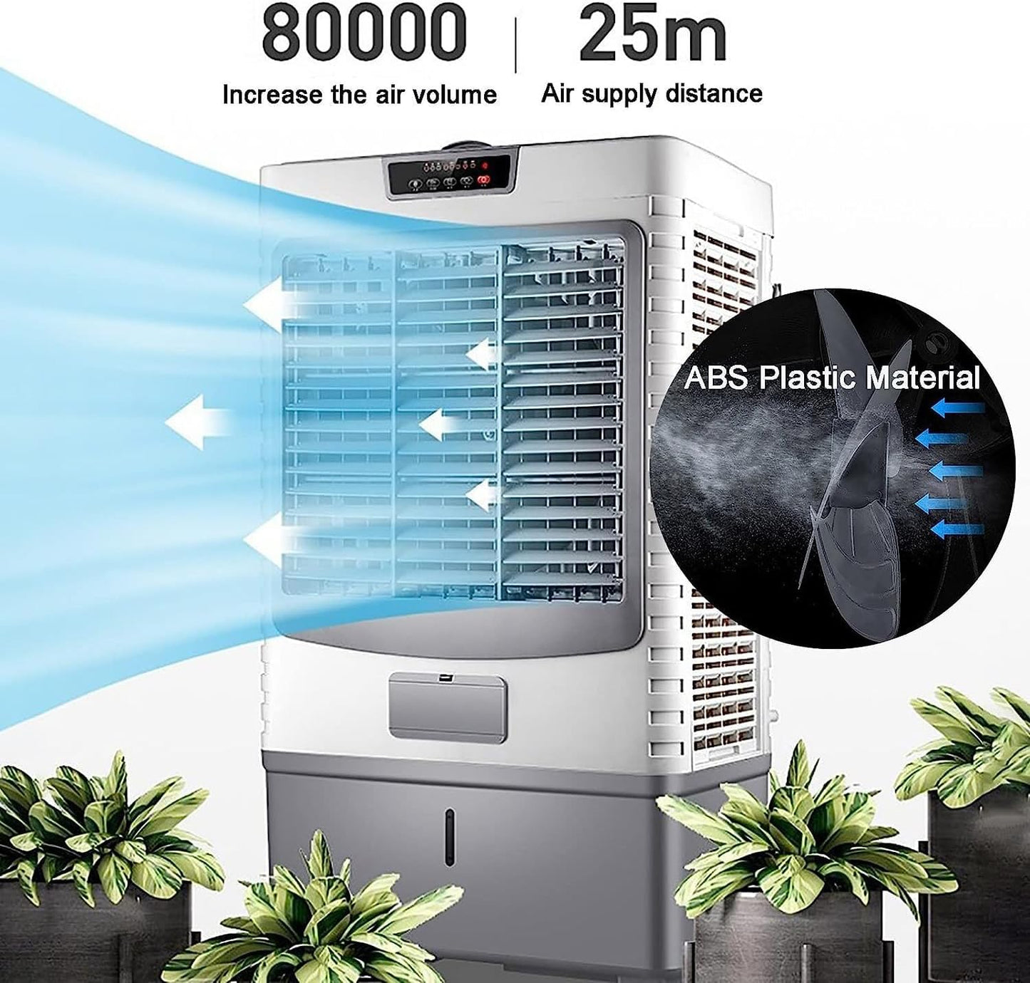 GENERIC Refroidisseur D'air Par évaporation, Refroidisseur De Marais Avec Oscillation à 120°, Ventilateur De Refroidissement Avec Réservoir De 50 L, Ventilateur De Refroidissement Extérieur, 3 Vitesses, 6