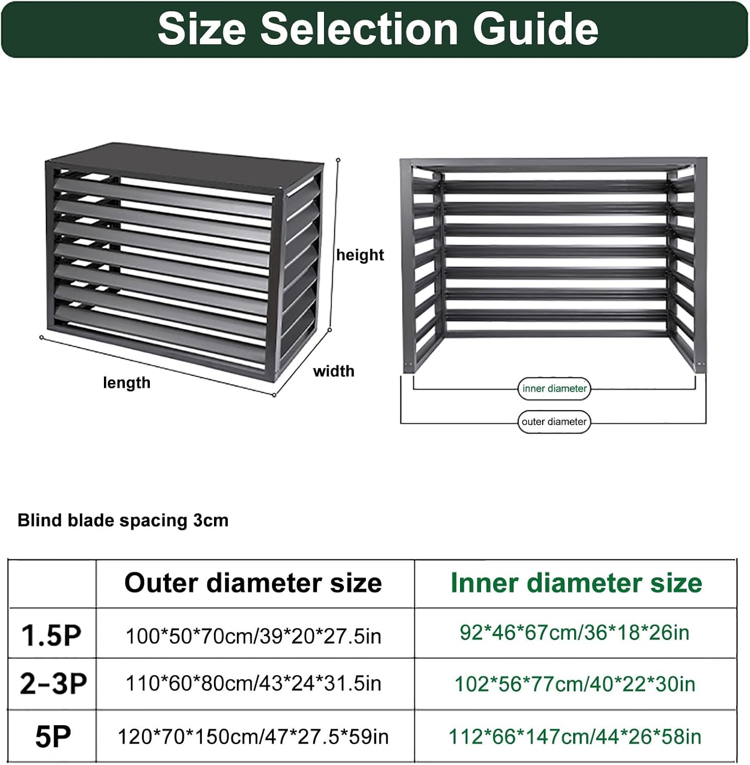 GENERIC Housse De Protection En Aluminium Robuste Pour Climatiseur Extérieur 1,5P/2 ~ 3P/5P - Pompes à Chaleur - Résistante Aux Intempéries - Protection Des Feuilles - Gris (120 X 70 X 150 Cm)