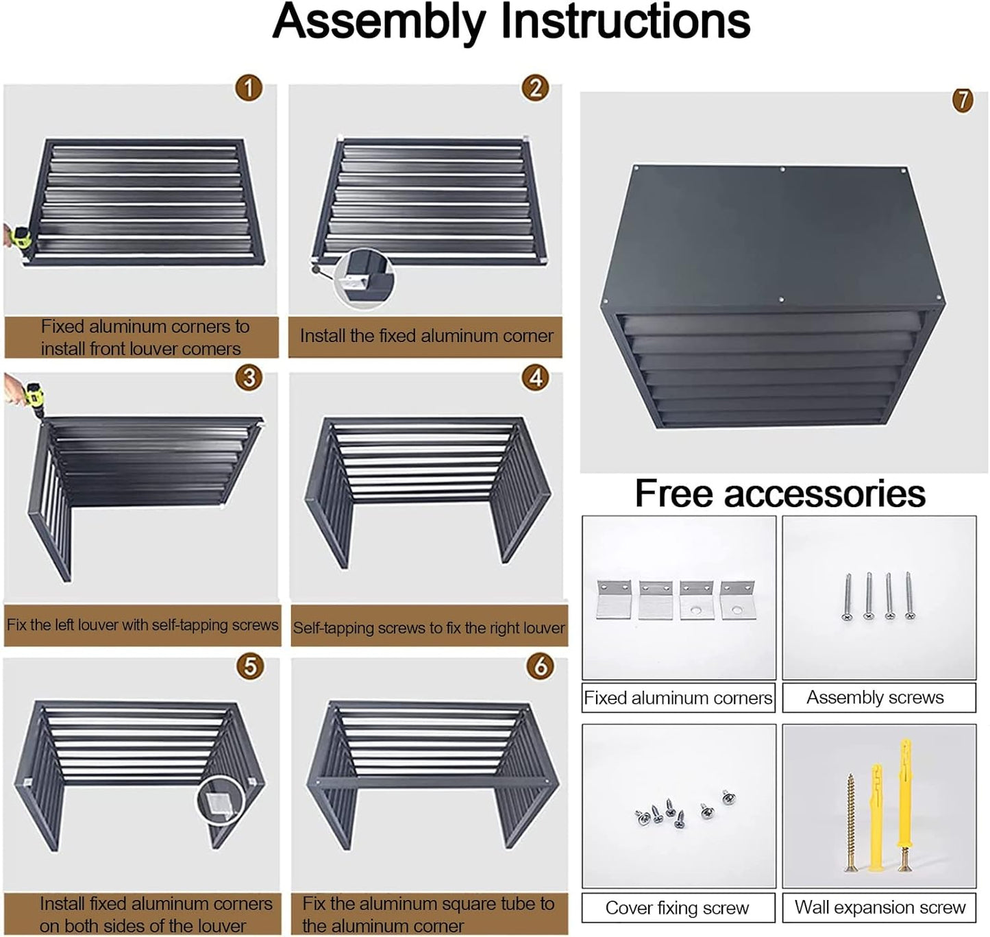 GENERIC Housse De Protection En Aluminium Pour Climatiseur Extérieur - Protection Contre Les Regards Indiscrets Pour Poubelle - Résistante Aux Intempéries - Convient Aux Unités Standard - Couleur Grise