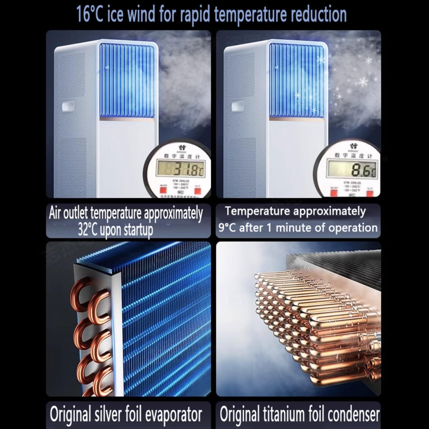  Climatiseur Portable, Unité Intelligente Avec Télécommande, Modes De Sommeil De Ventilateur Sec Frais, Oscillation à 120 °, Minuterie 24H, Kit De Fenêtre Pour Bureau D'étage