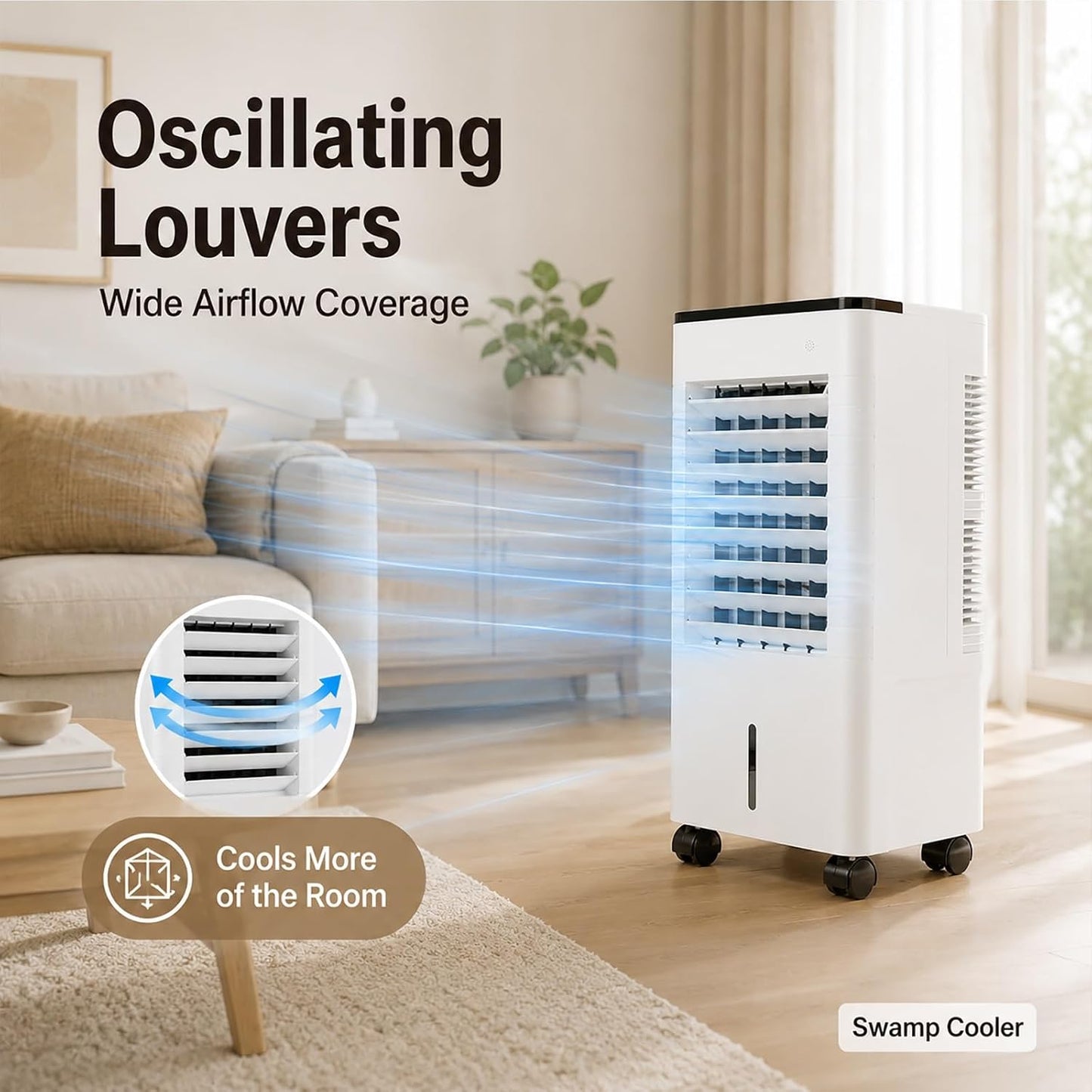  Rafraîchisseur D'air Par évaporation Portable, Rafraîchisseur D'air Avec TéLécommande, 3 Vitesses, Minuteur 12 H Pour Garage Entrepôt Ou Terrasse