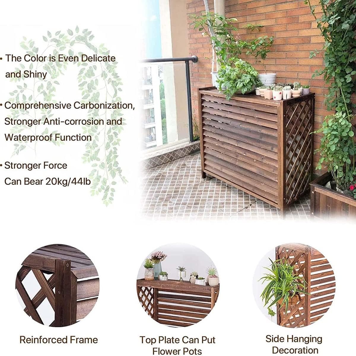 GENERIC Housse De Protection En Bois Pour Climatiseur D'extérieur – Support Robuste En Bois Massif Pour Unités De Climatisation Et Pompes à Chaleur – Grilles De Protection Imperméables – Clôture élégante Et