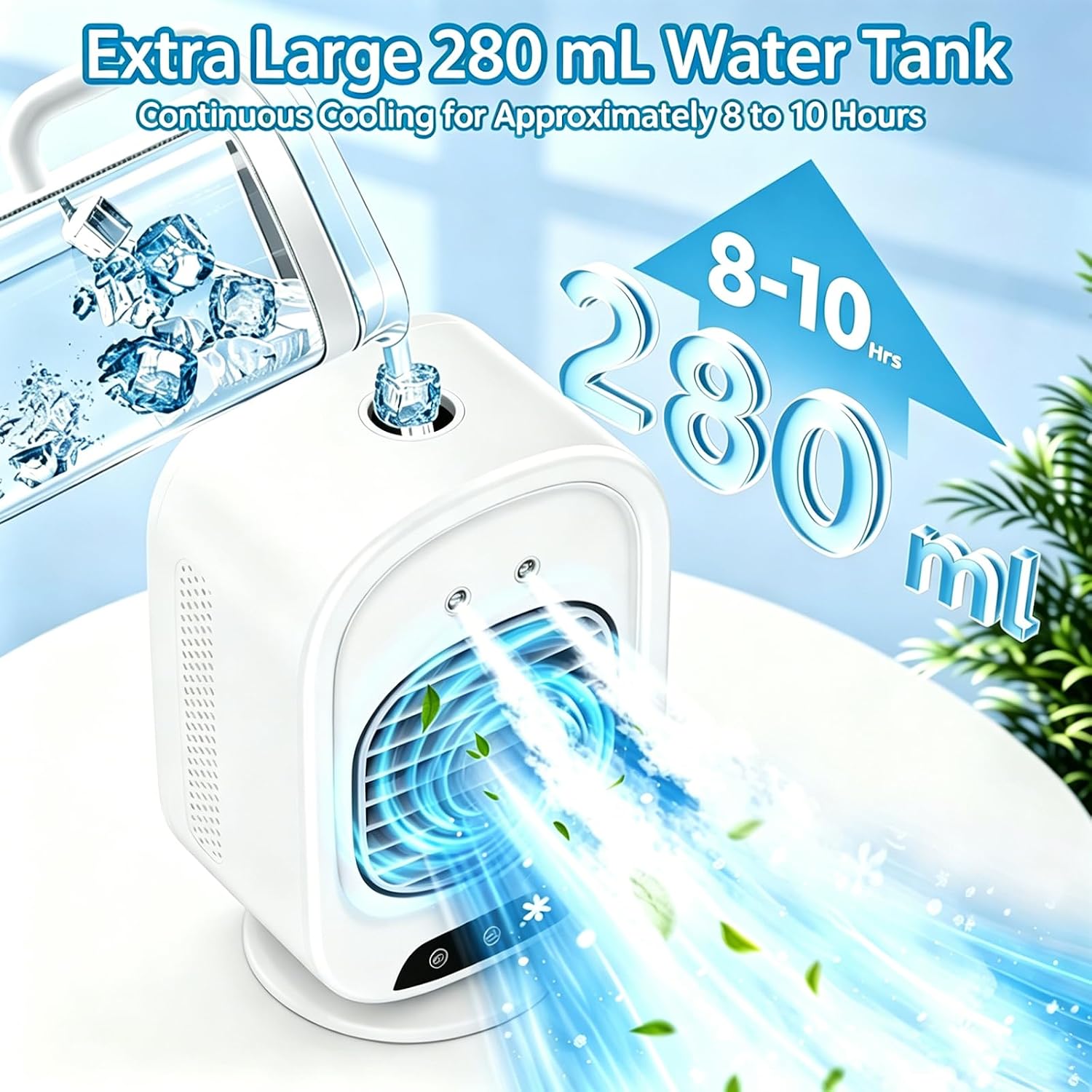  ZVD Climatiseur Mobile Portable,Mini Refroidisseur D'Air 4 En 1 (Blanc) | Silencieux,3 Vitesses,300ML,USB,Ventilateur Brumisateur,Mini Clim Pour Bureau,Chambre,Voiture,Camping