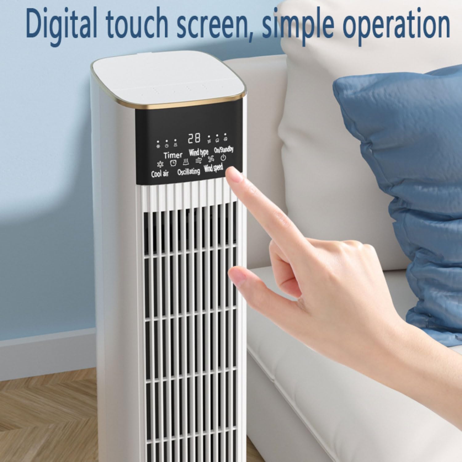 GENERIC Ventilateur De Refroidissement Par évaporation, Ventilateur Tour Oscillant Sans Pales Pour Chambre à Coucher, Bureau Et Salon, 3 Vitesses, 3 Modes De Vent, Minuterie De 15 Heures, Design Portable