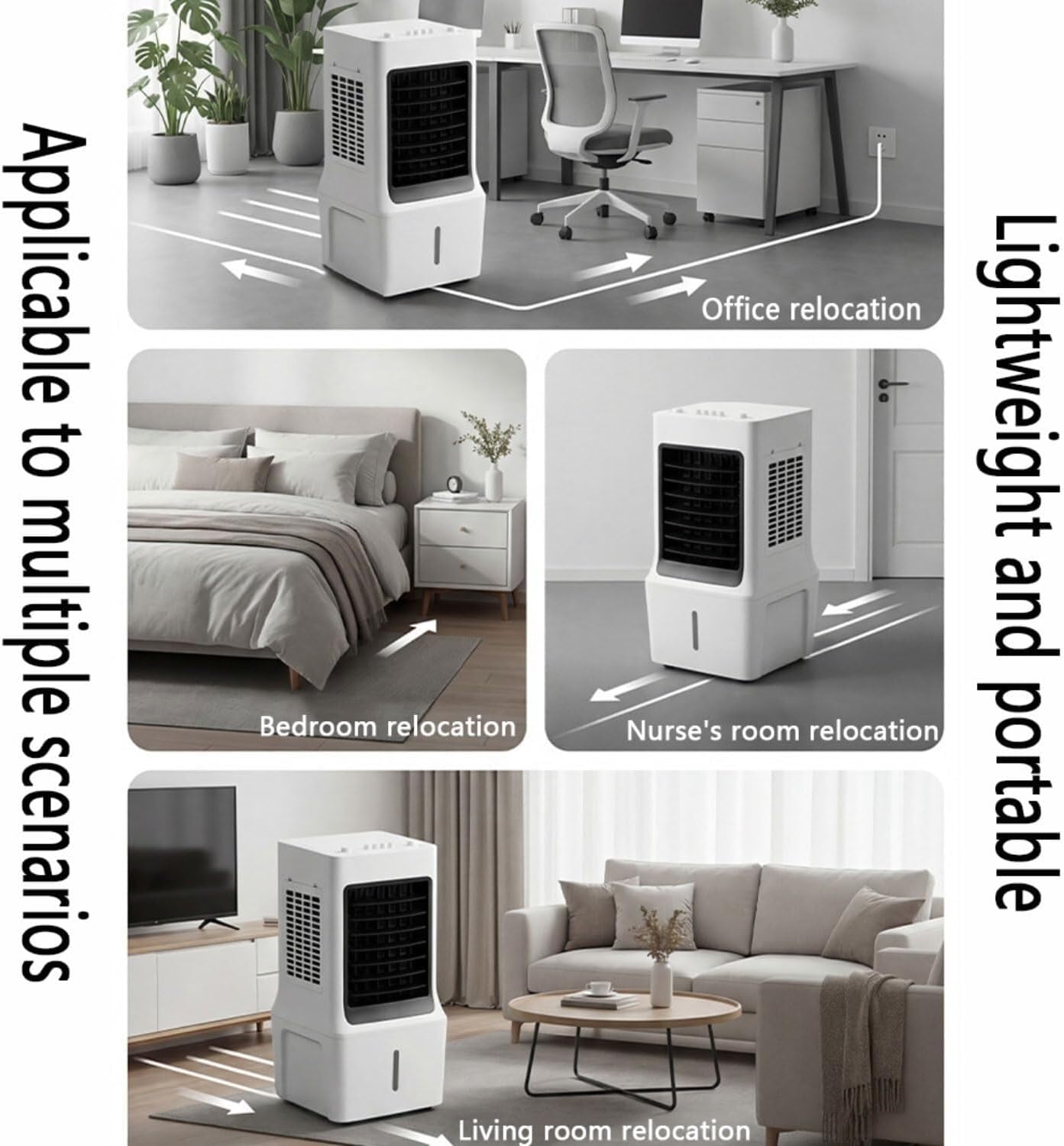  Refroidisseur à évaporation Mobile - Réservoir D'eau De 12 L - Refroidisseur D'air Silencieux Avec Refroidissement à Eau - 3 Vitesses - Débit D'air 180 M³/h - Pour Chambre à Coucher, Salon Et Bureau
