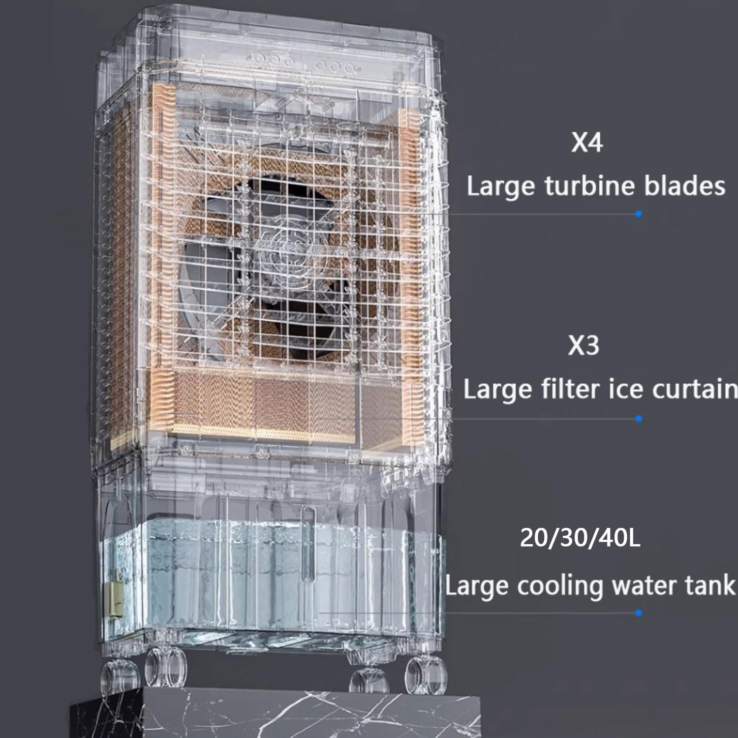 GENERIC Refroidisseur D'air Par évaporation Portable, Ventilateur à 3 Vitesses Avec Blocs De Glace, Oscillation à 120°, Silencieux, 36 DB, Mobile Pour Chambre à Coucher, Bureau, Maison
