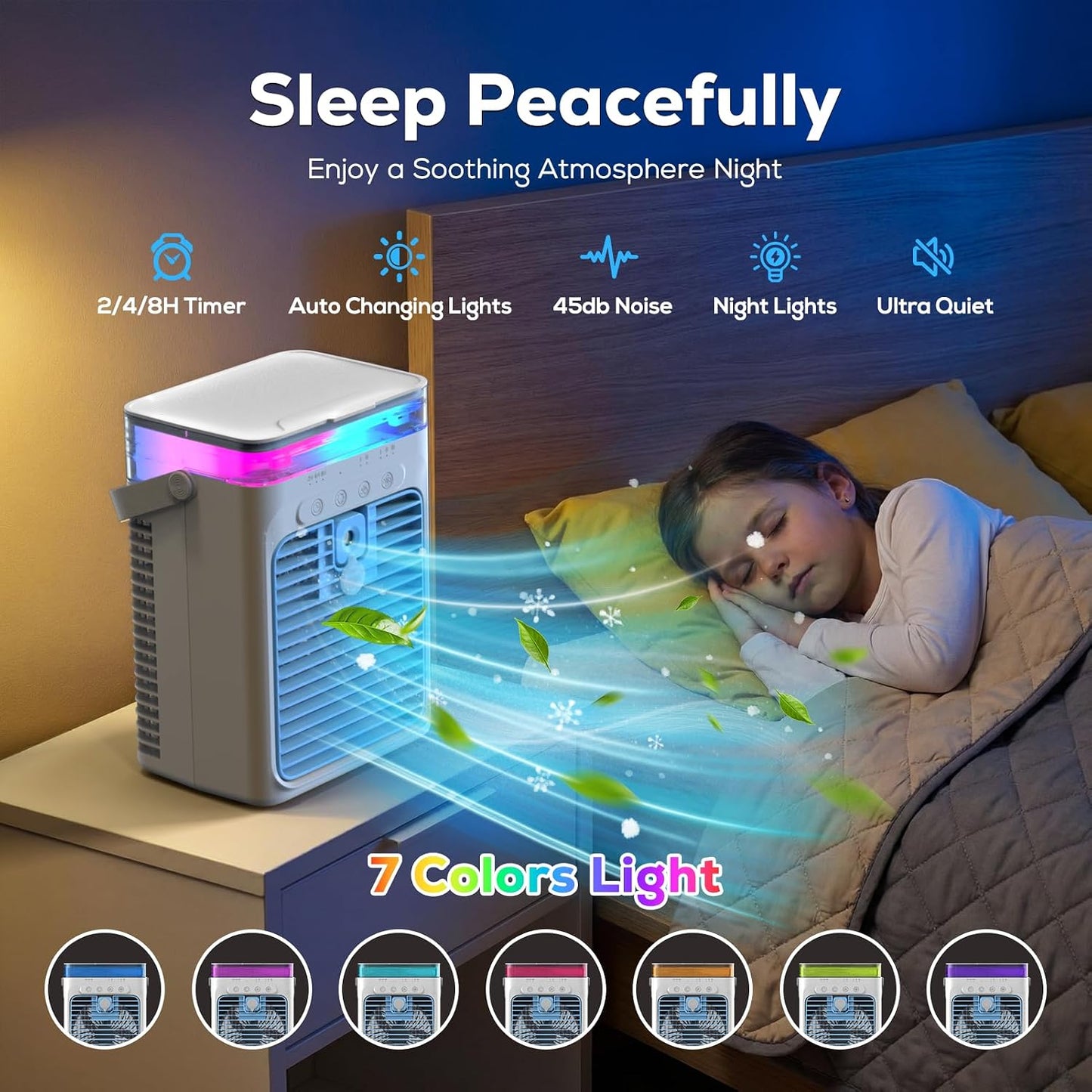  Climatiseur Mobile, 1000ML Climatiseur Portable, Rafraîchisseur D'air évaporatif Personnel, 3 Vitesses, Ventilateur Rafraîchissant Pour Voiture, Bureau, Camping, Chambre, Bureau