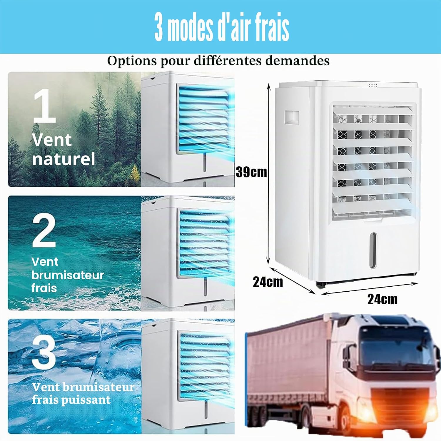 GENERIC Climatiseur Portable Avec Télécommande, Refroidissement Par évaporation, Ventilateur 4 En 1 Pour Véhicules Et Utilisation En Intérieur