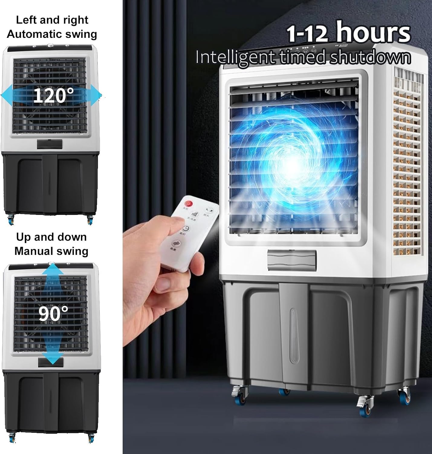 GENERIC Refroidisseur D'air Par évaporation Avec Télécommande, Minuterie 12h, 3 Vitesses De Vent Pour Un Refroidissement Efficace Dans Les Espaces Extérieurs Et Intérieurs