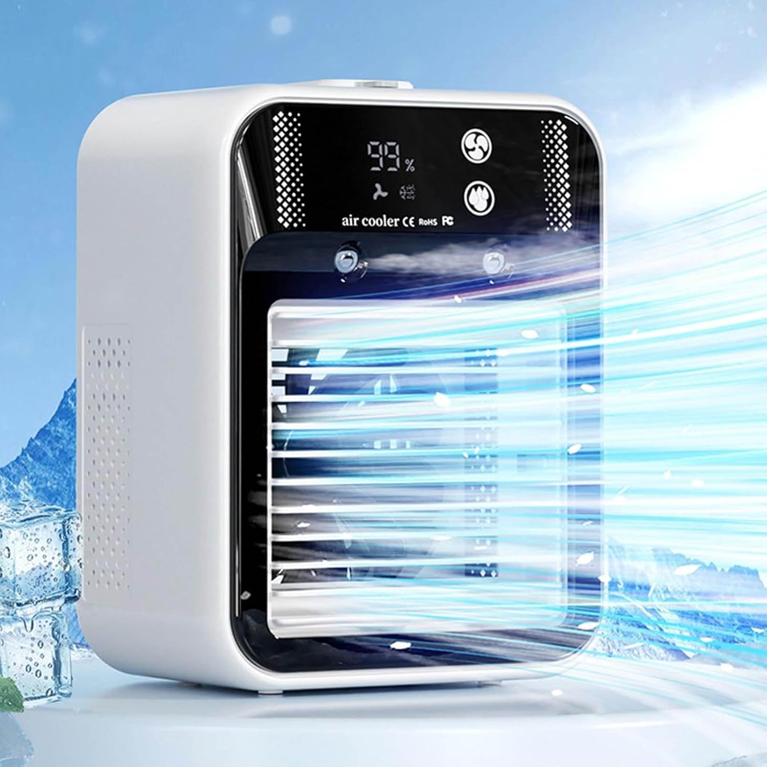 GENERIC Refroidisseur D'air Portable, 3000 MAh Rechargeable Par USB, Mini Climatiseur Avec Brume Et Affichage Numérique, Faible Bruit Pour Le Sommeil Au Bureau, 2 Modes D'humidification/vent Normal