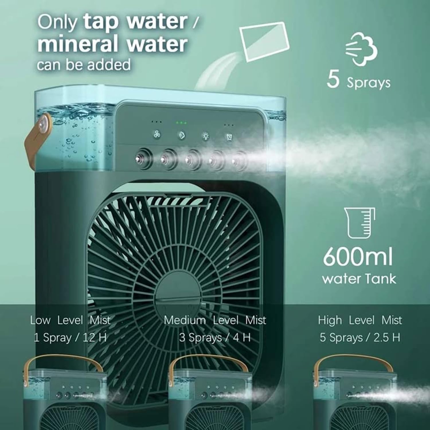 GENERIC Mini Climatiseur Portable, Refroidisseur Par évaporation USB, 3 Vitesses, LED 7 Couleurs, Humidificateur Pour Bureau Et Extérieur, Solution De Refroidissement économe En énergie